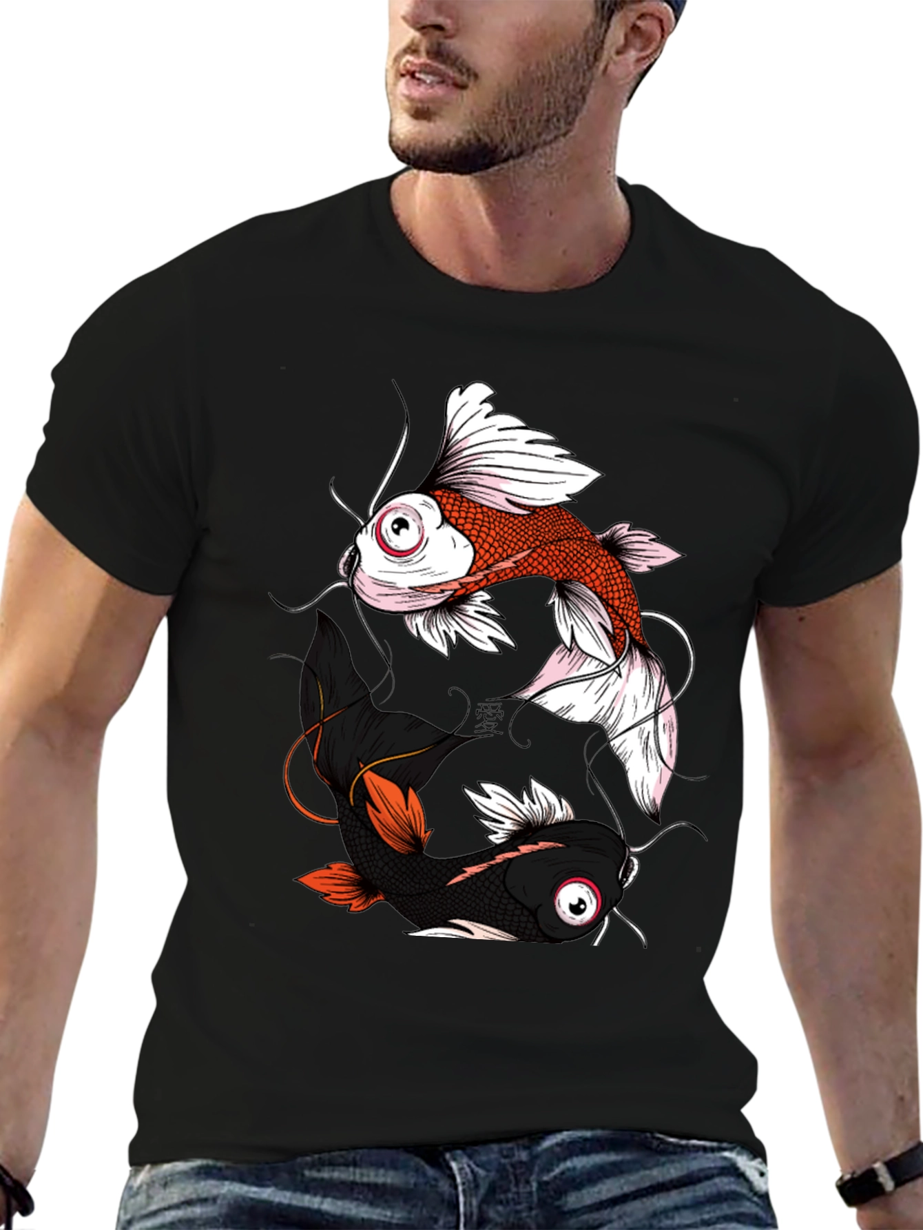 Yin Yang Koi Fish Graphic Tee - Black