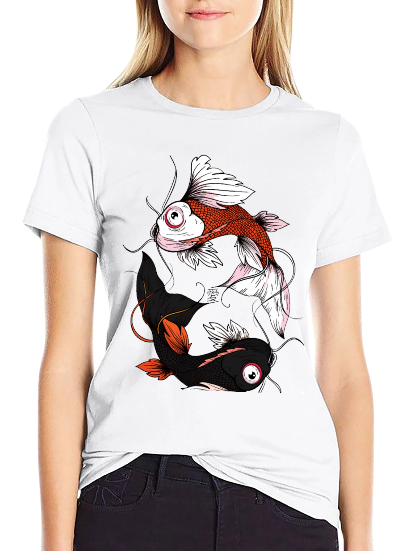 Yin Yang Koi Fish Graphic Tee - Black