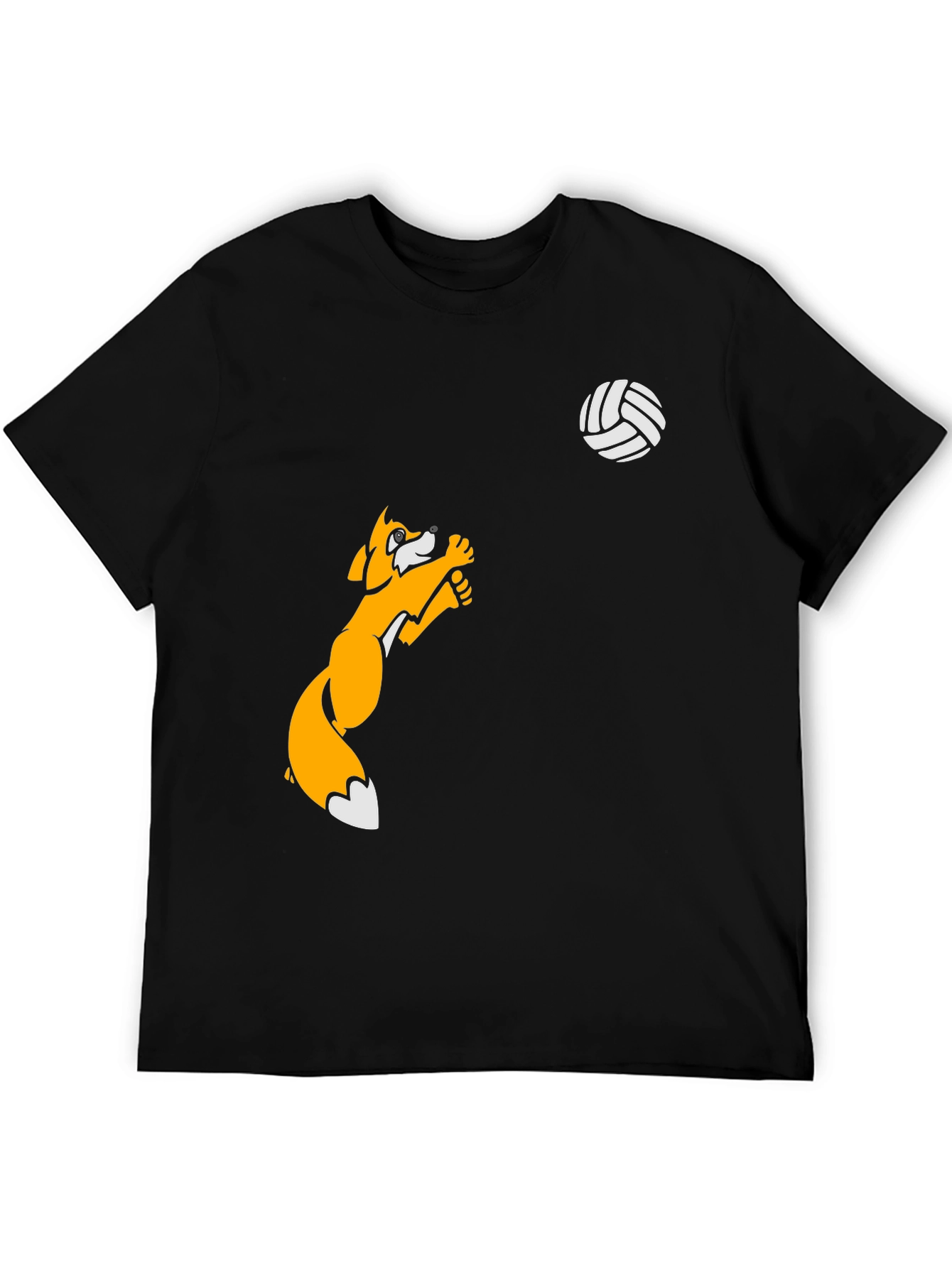 Volleyball Fox Graphic Tee - Black Cotton T-Shirt