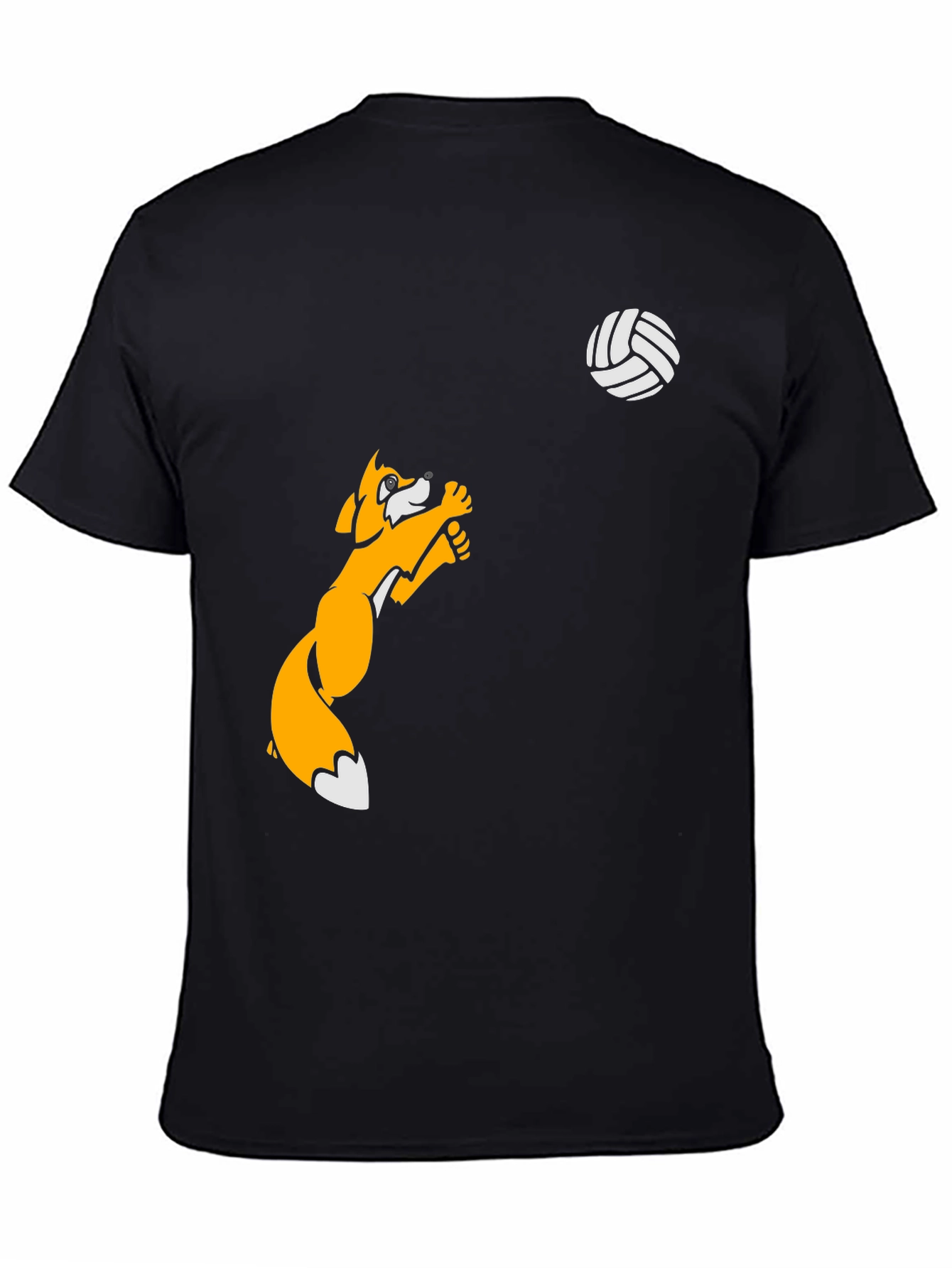 Volleyball Fox Graphic Tee - Black Cotton T-Shirt
