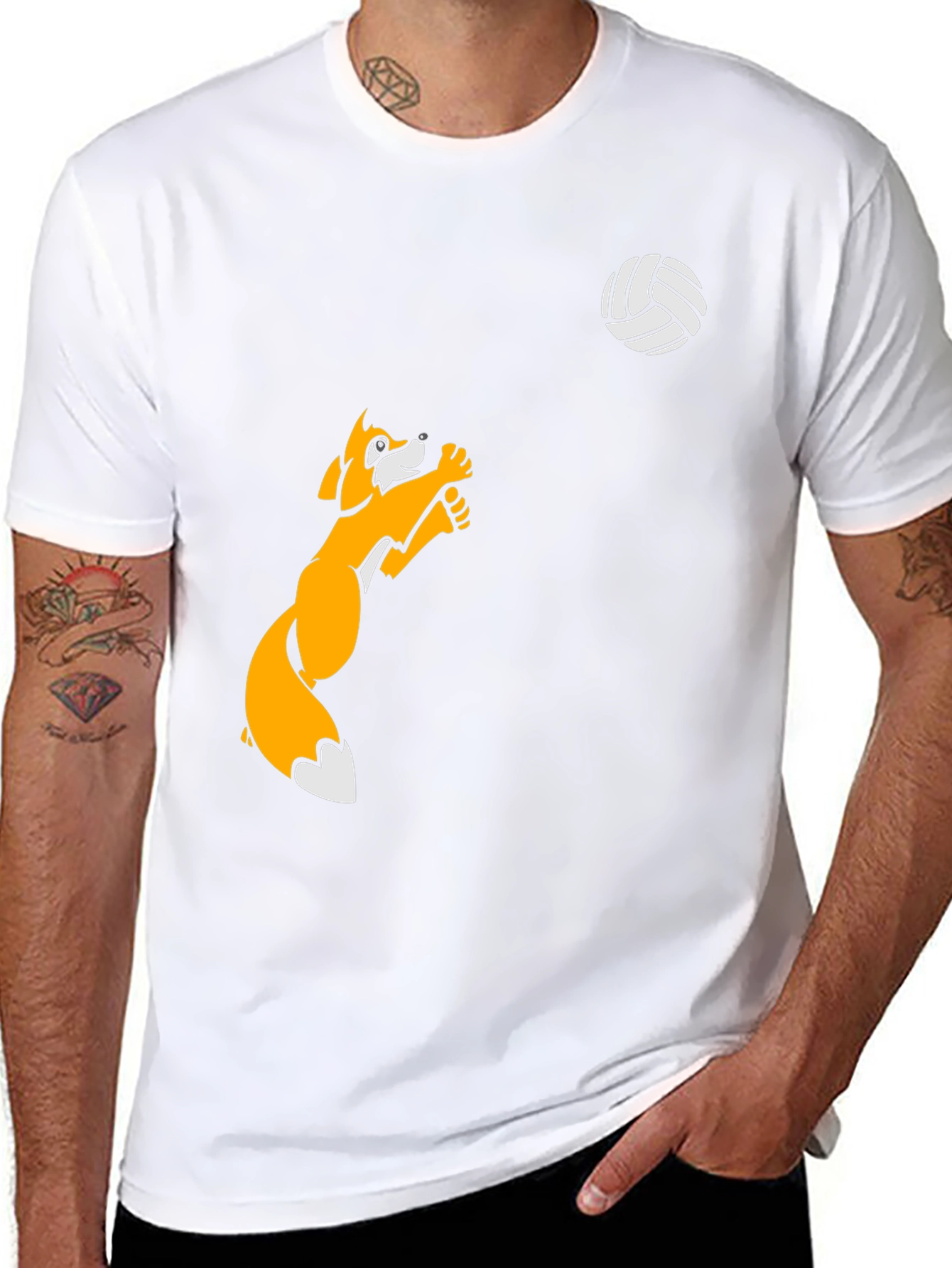 Volleyball Fox Graphic Tee - Black Cotton T-Shirt