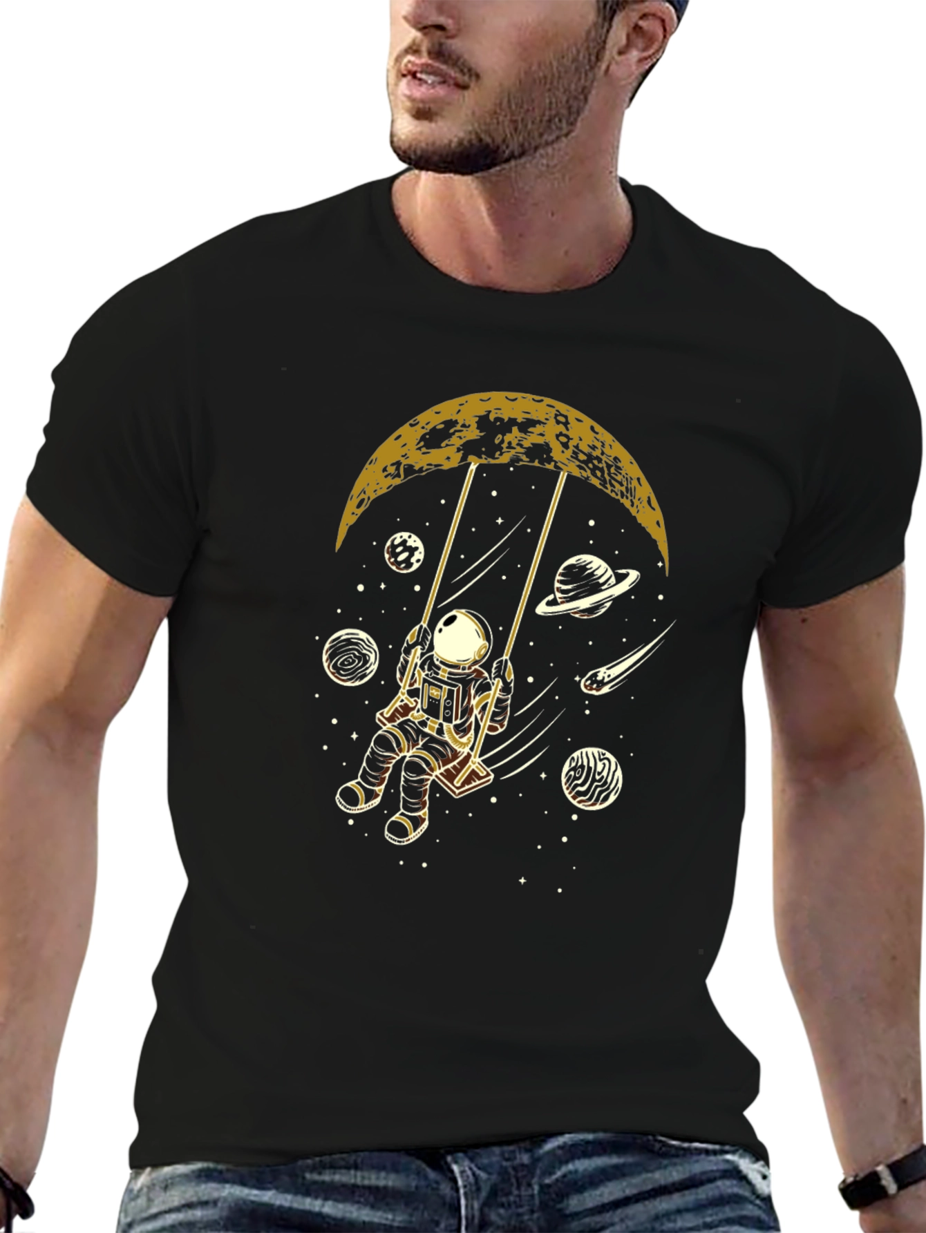 Astronaut Moon Swing Graphic Tee - Black