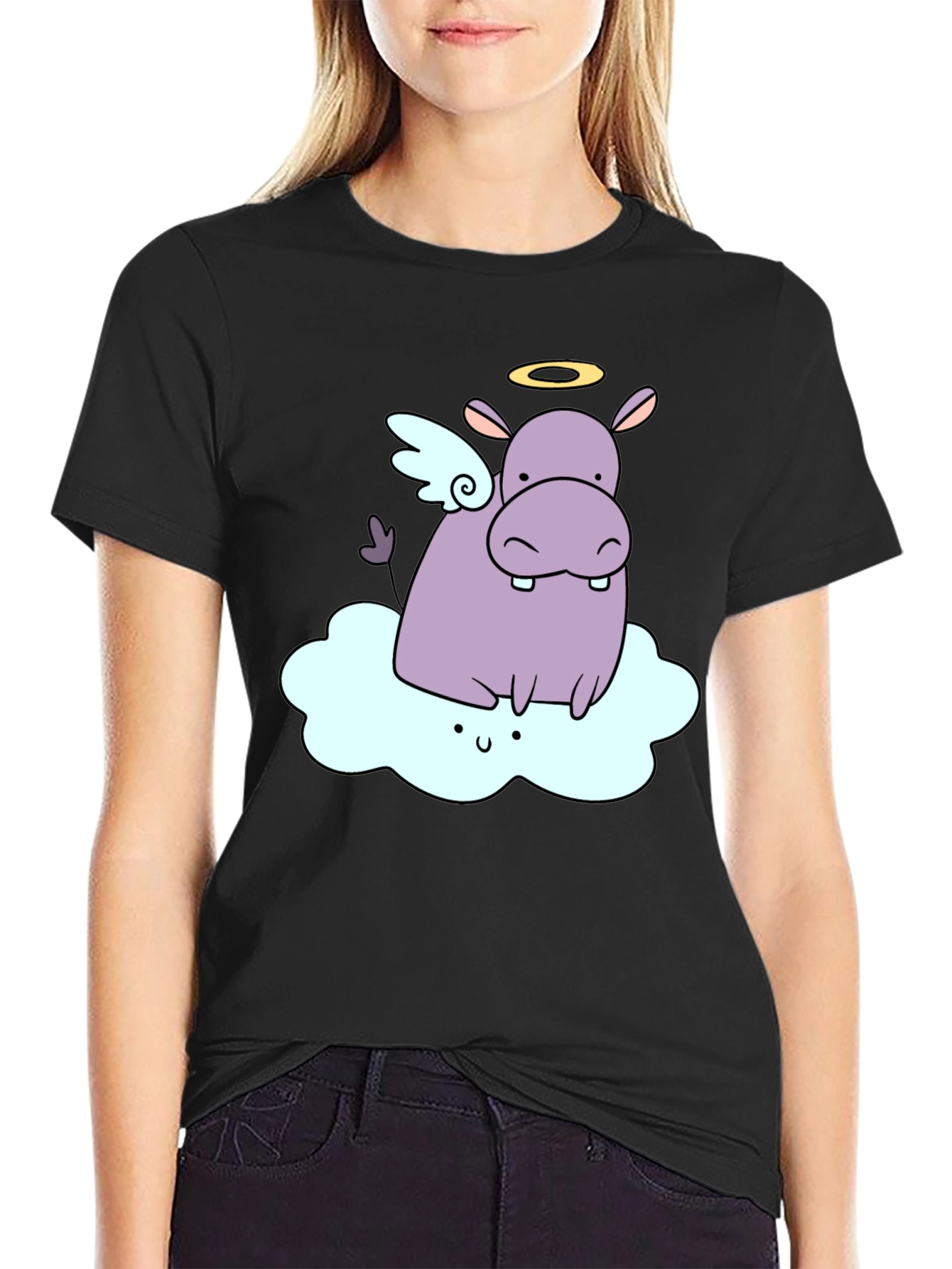 Angel Hippo Graphic T-Shirt - Cute and Comfy