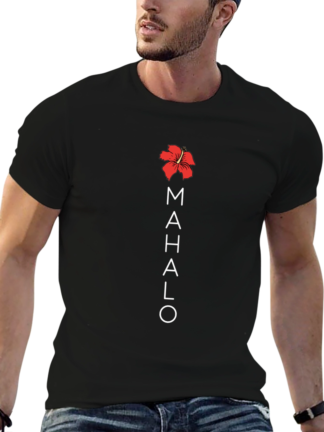 Mahalo Hibiscus Black T-Shirt - Casual Comfort