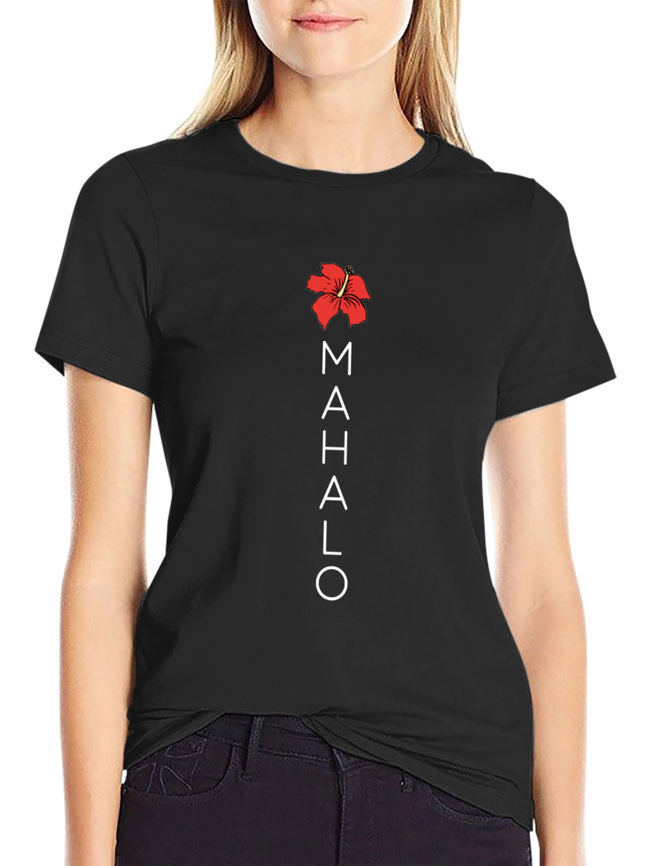 Mahalo Hibiscus Black T-Shirt - Casual Comfort