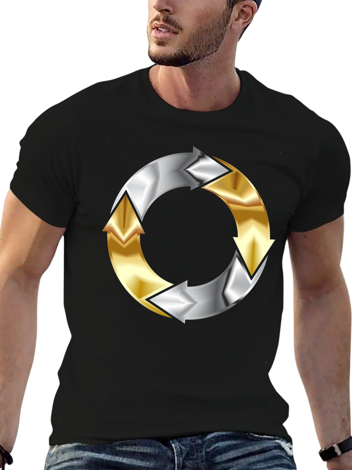 Arrow Cycle T-Shirt - Black Circular Design