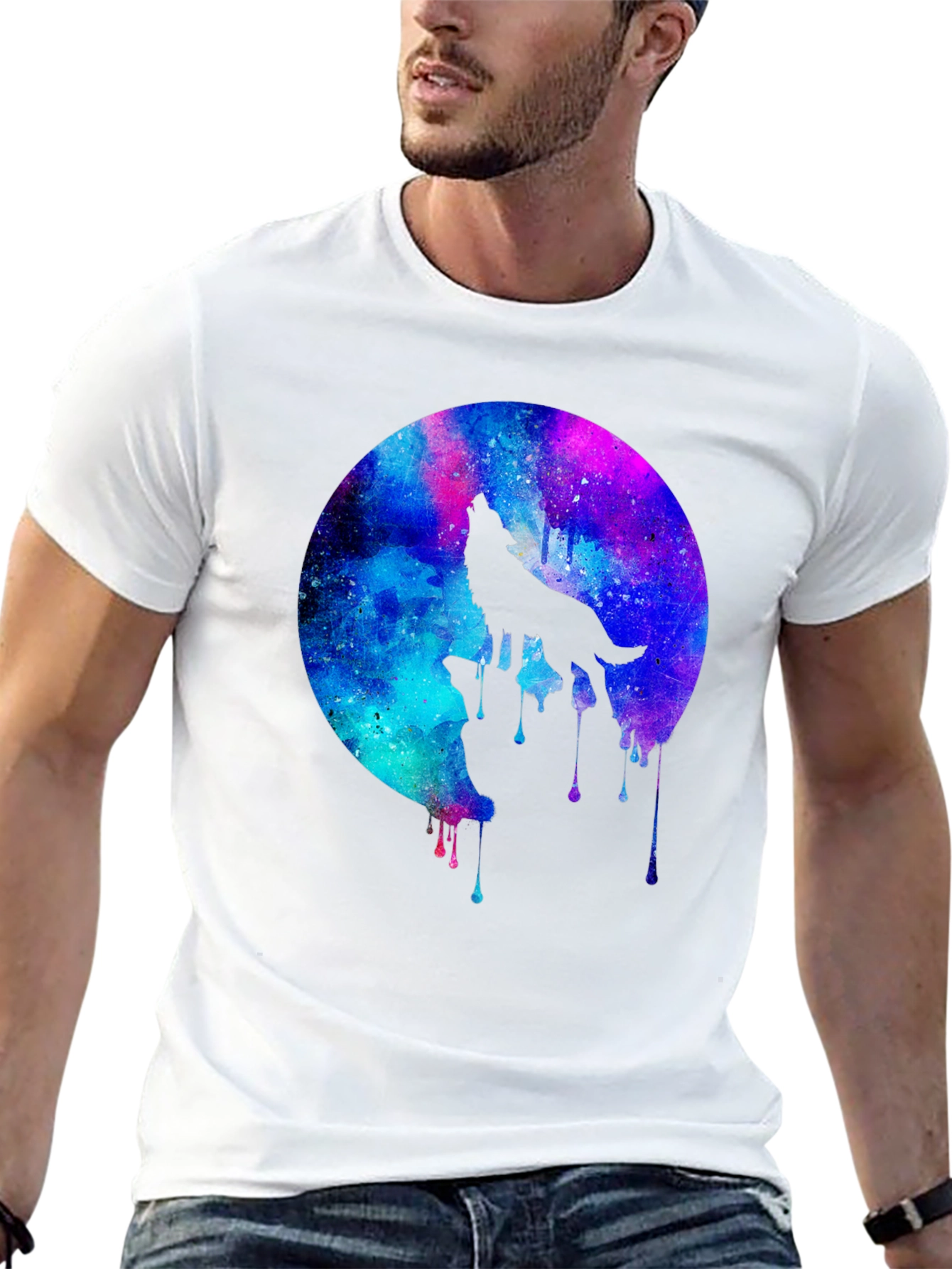 Wolf Galaxy T-Shirt - Mens Black Graphic Tee