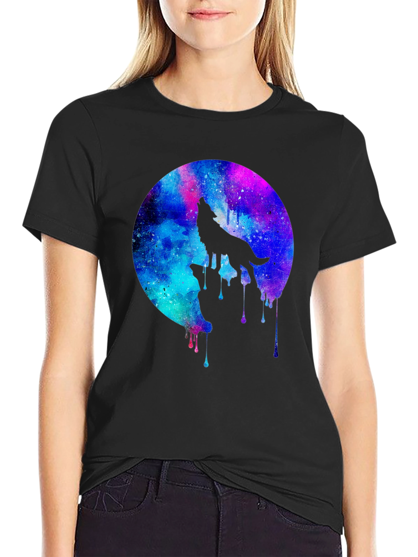 Wolf Galaxy T-Shirt - Mens Black Graphic Tee