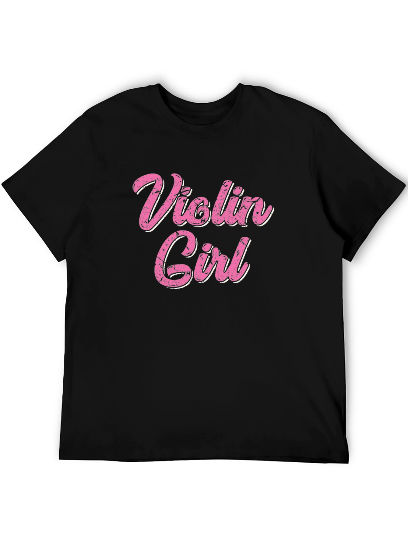 Violin Girl Pink Text Black T-Shirt