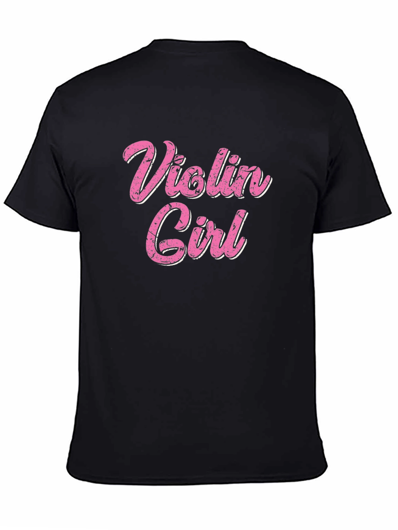 Violin Girl Pink Text Black T-Shirt
