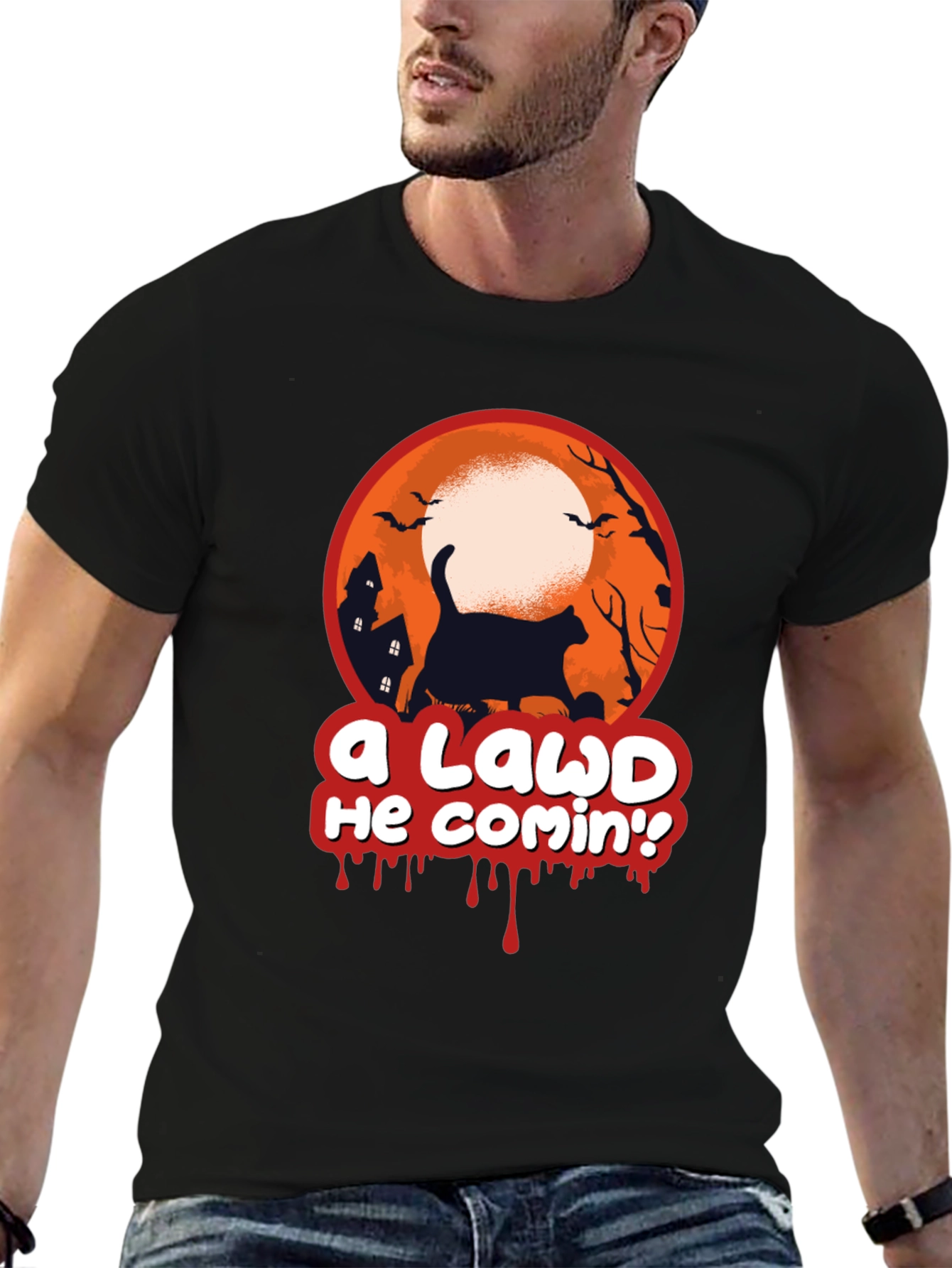 A Lawd He Comin Halloween Cat T-Shirt