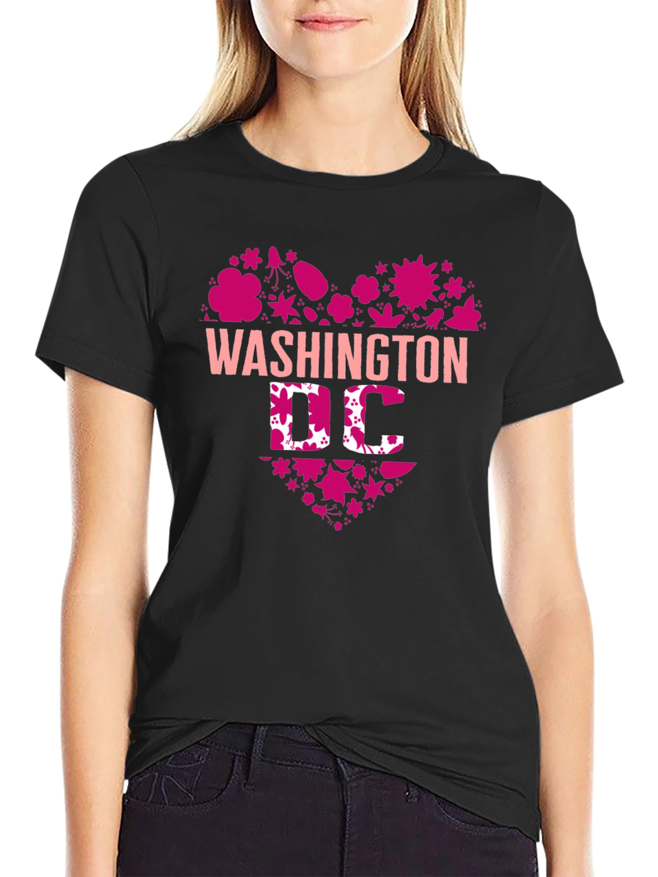 Washington DC Floral Heart Graphic T-Shirt