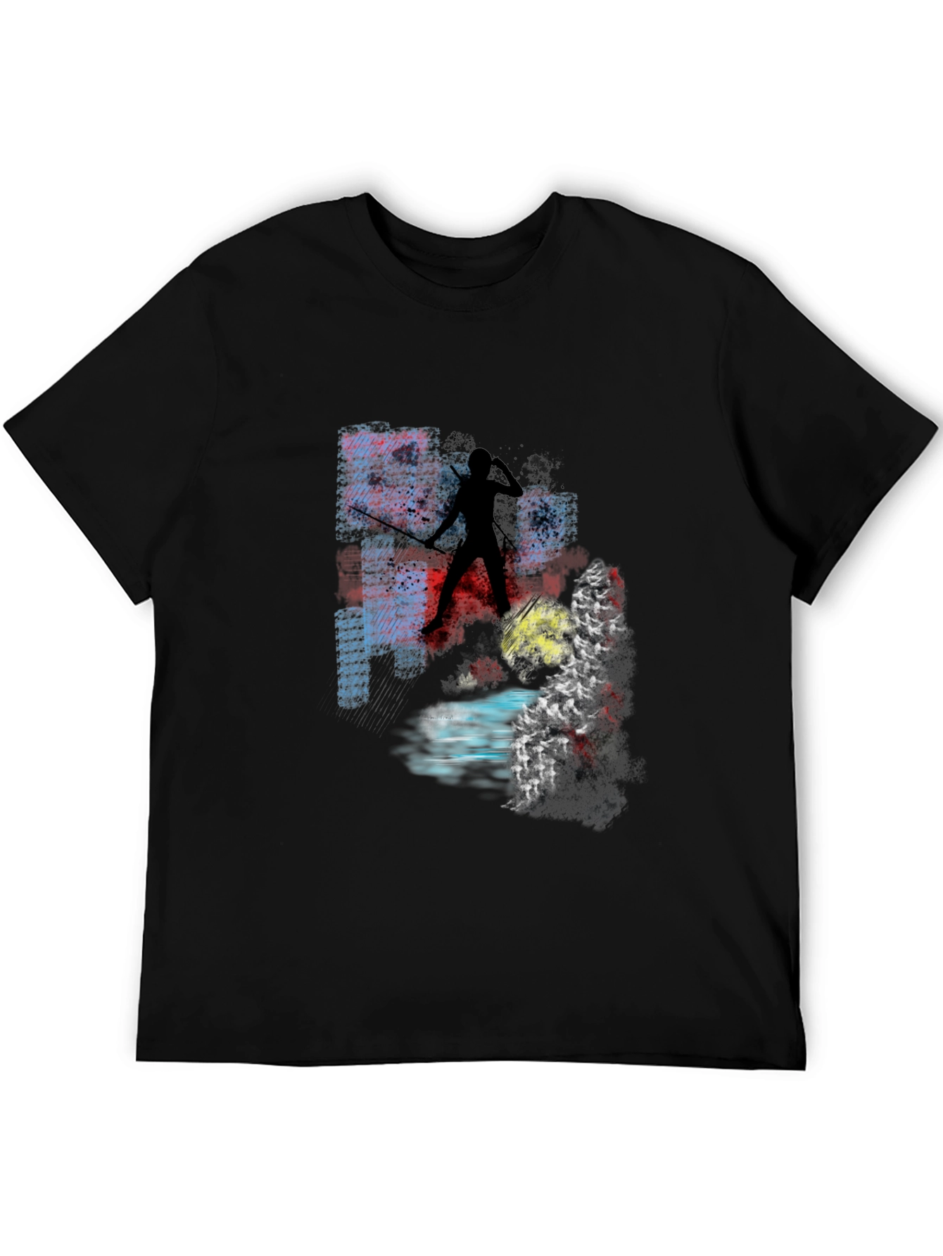 Abstract Warrior Graphic Tee - Black Cotton Blend