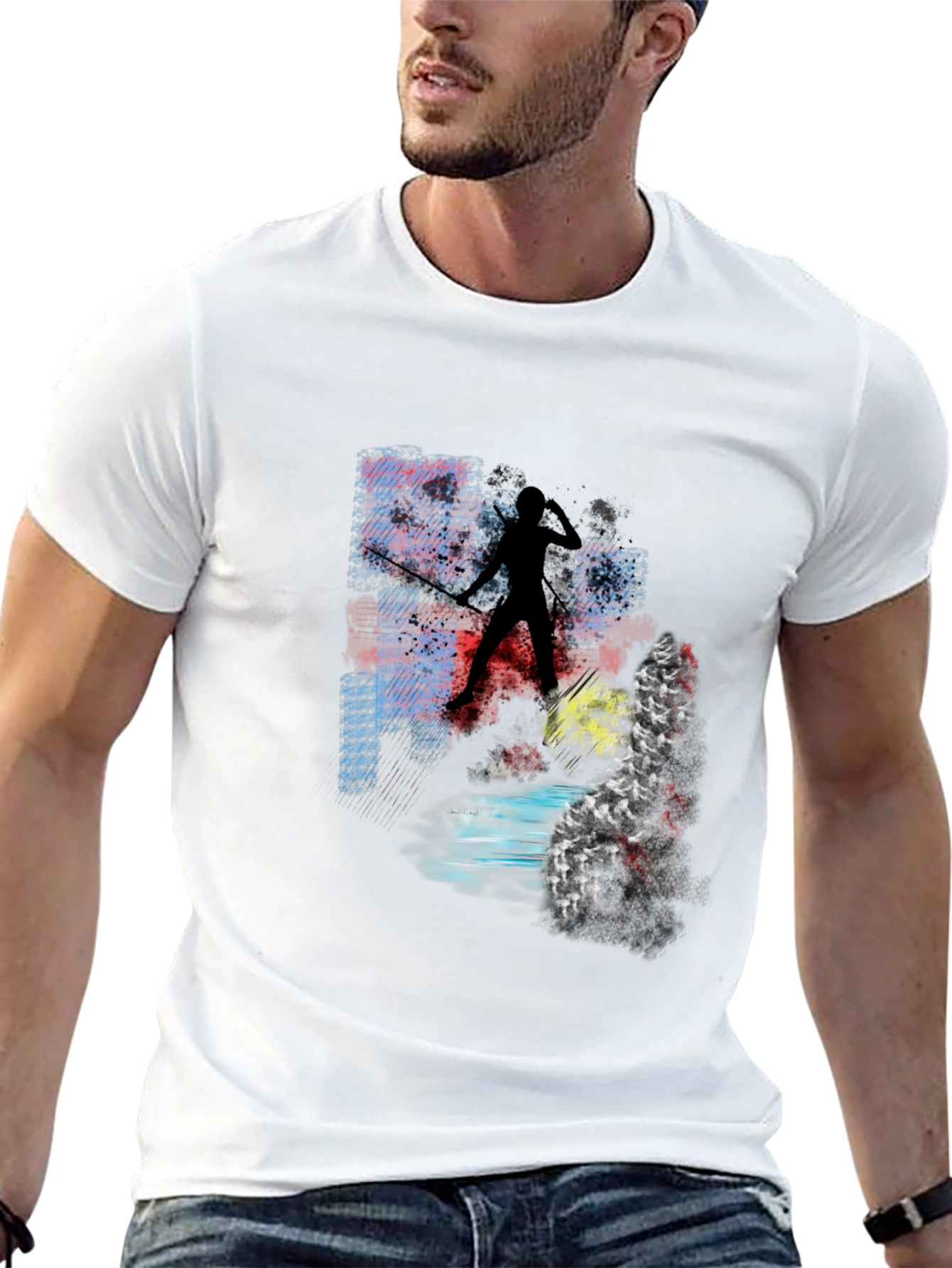 Abstract Warrior Graphic Tee - Black Cotton Blend