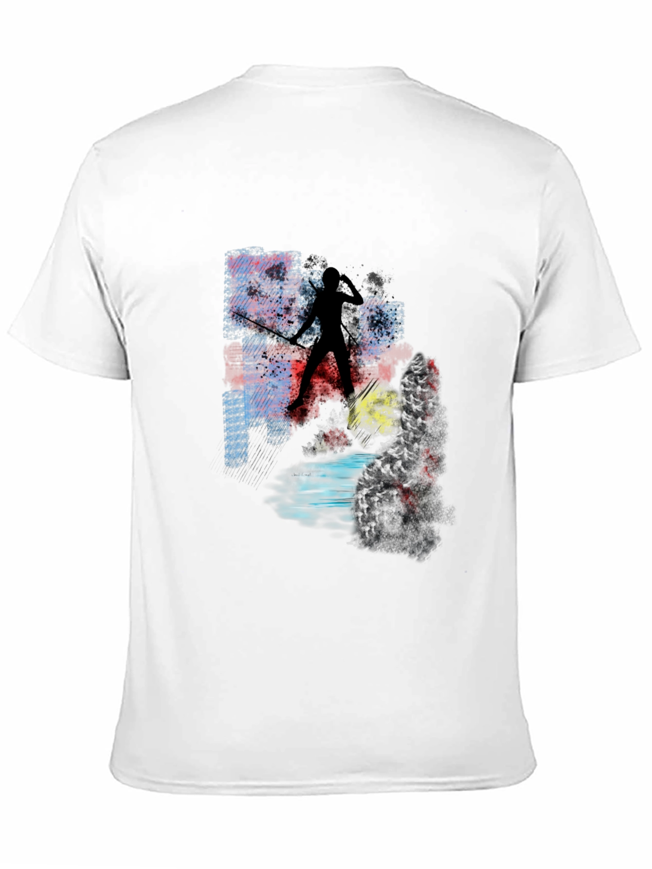 Abstract Warrior Graphic Tee - Black Cotton Blend