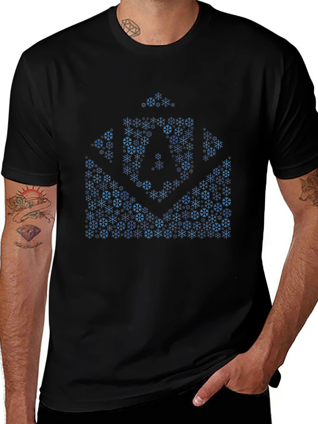 Abstract Snowflake Design Black T-Shirt