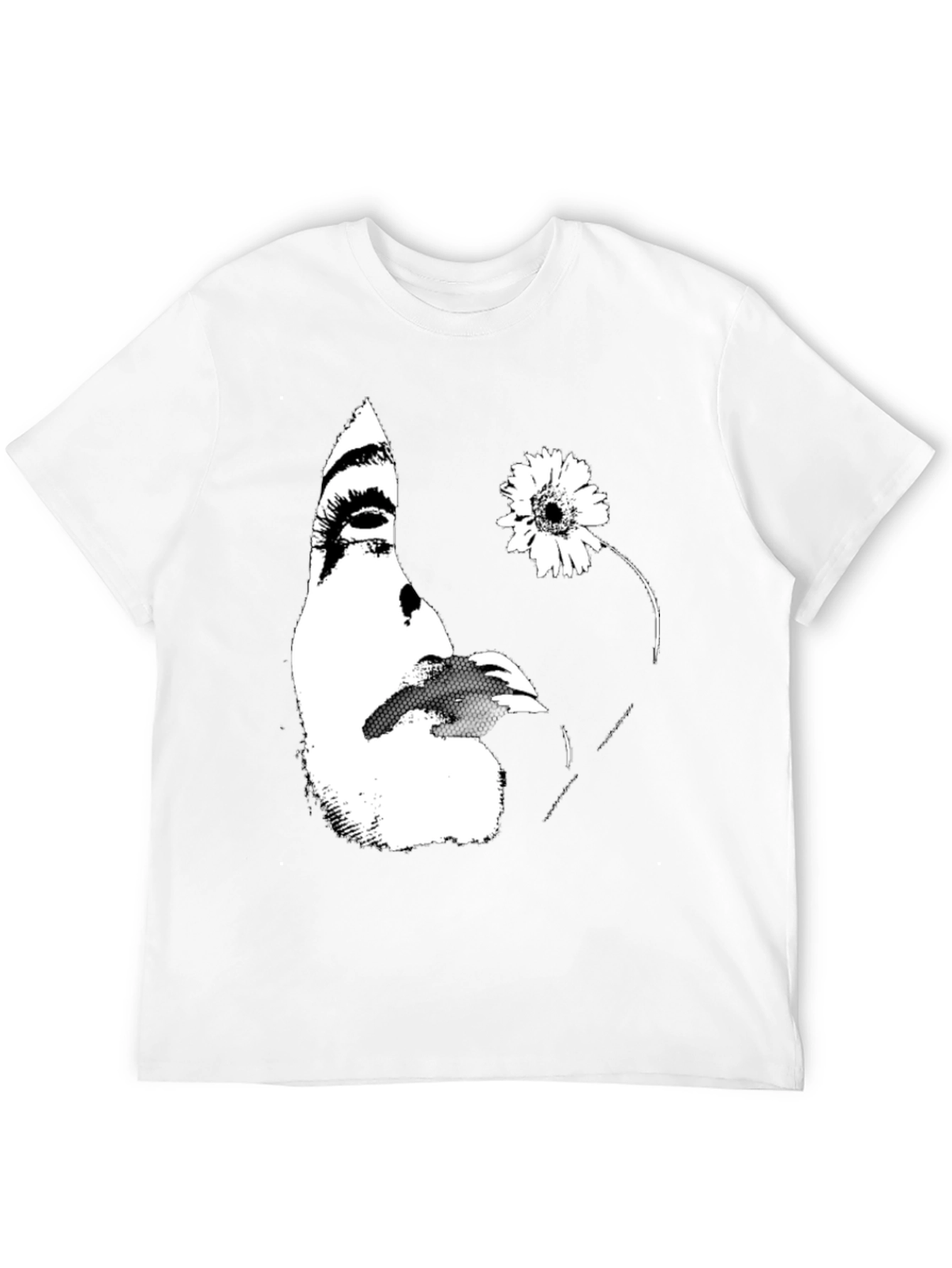 Abstract Face and Flower Graphic Tee - Black
