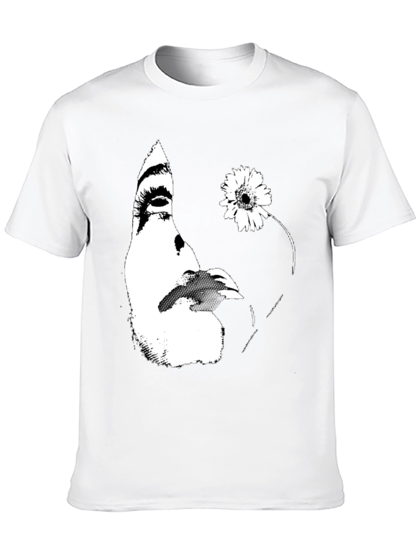 Abstract Face and Flower Graphic Tee - Black