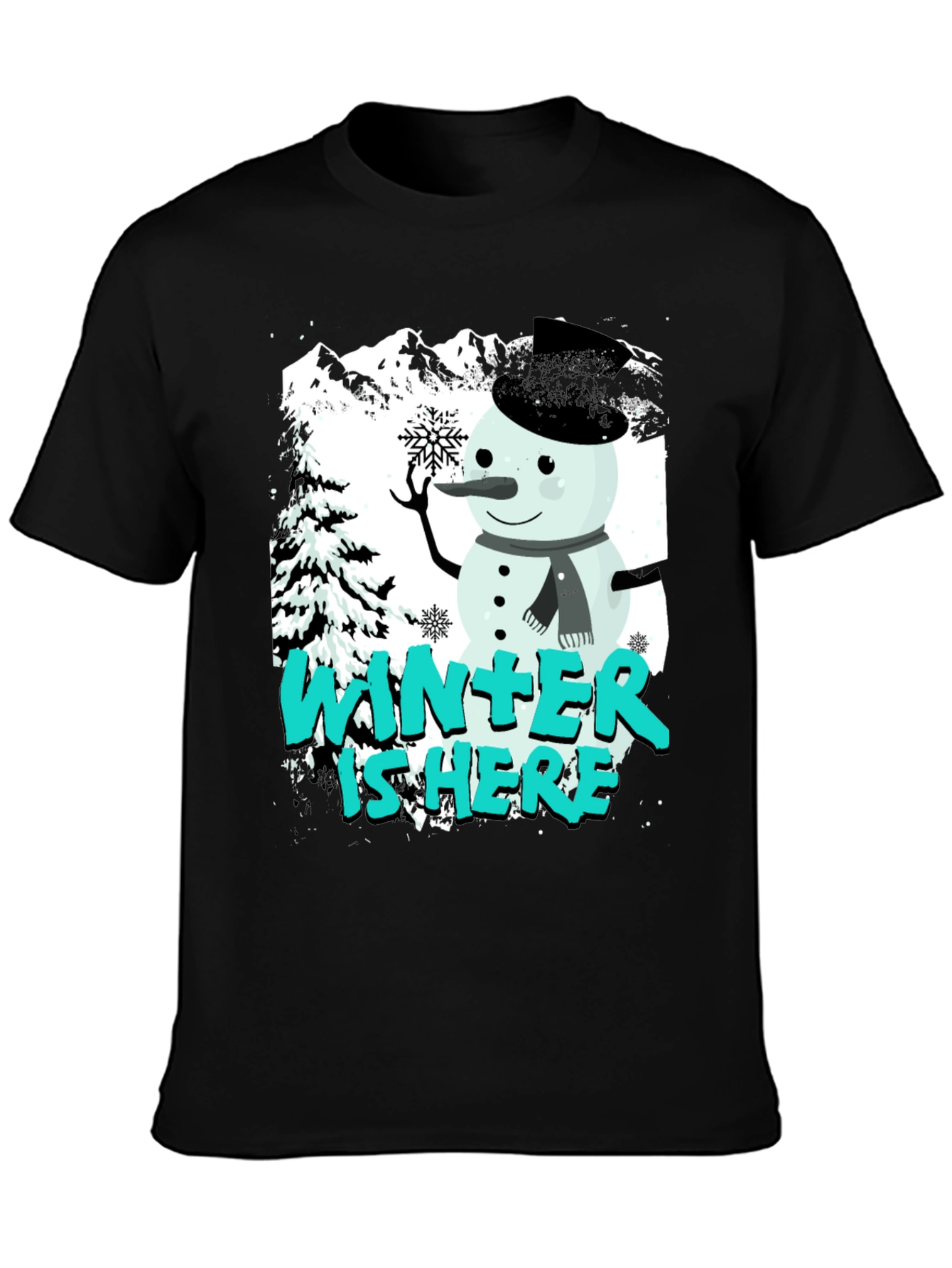 Winter is Here Graphic T-Shirt - Snowman Design