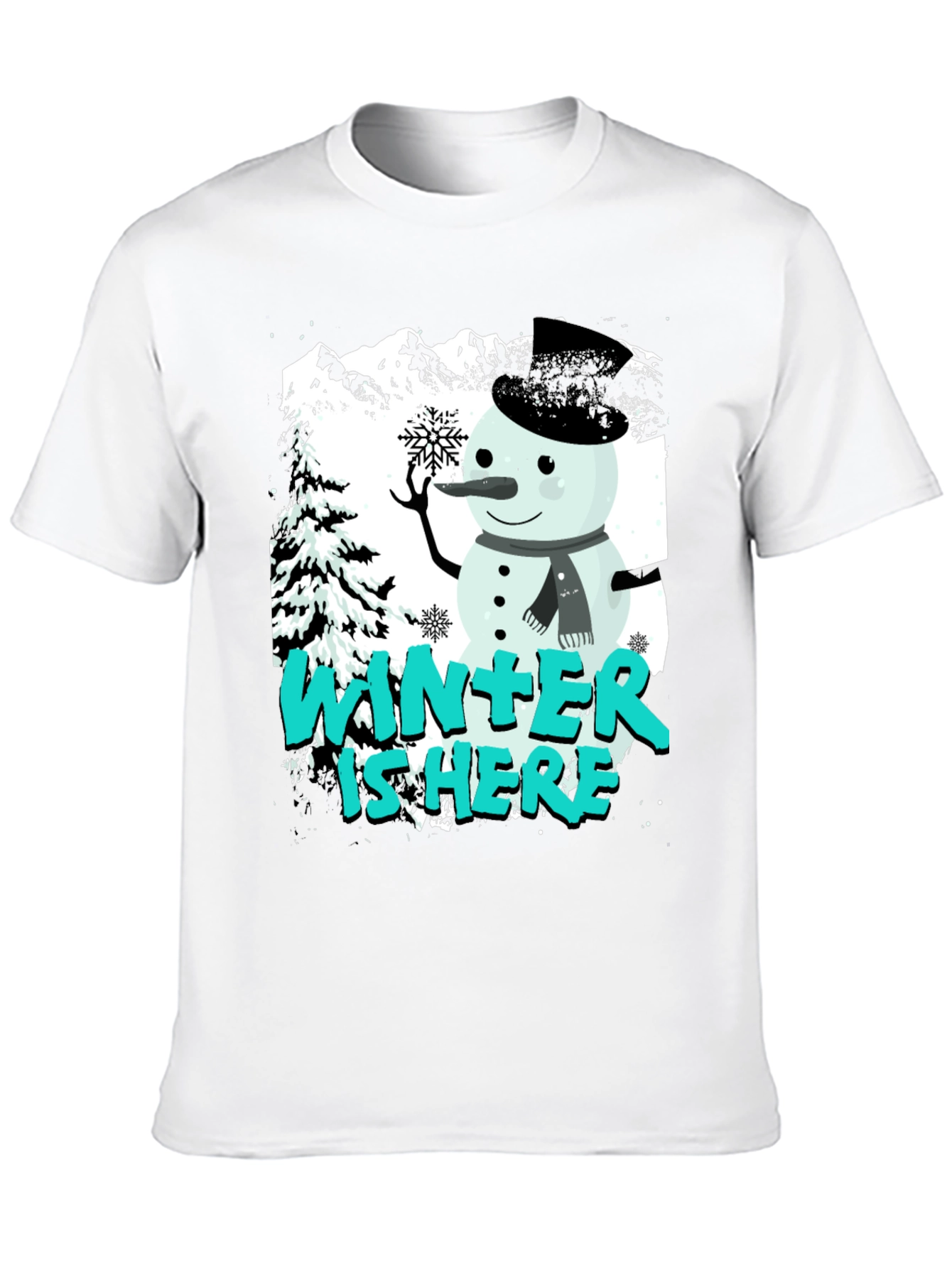 Winter is Here Graphic T-Shirt - Snowman Design