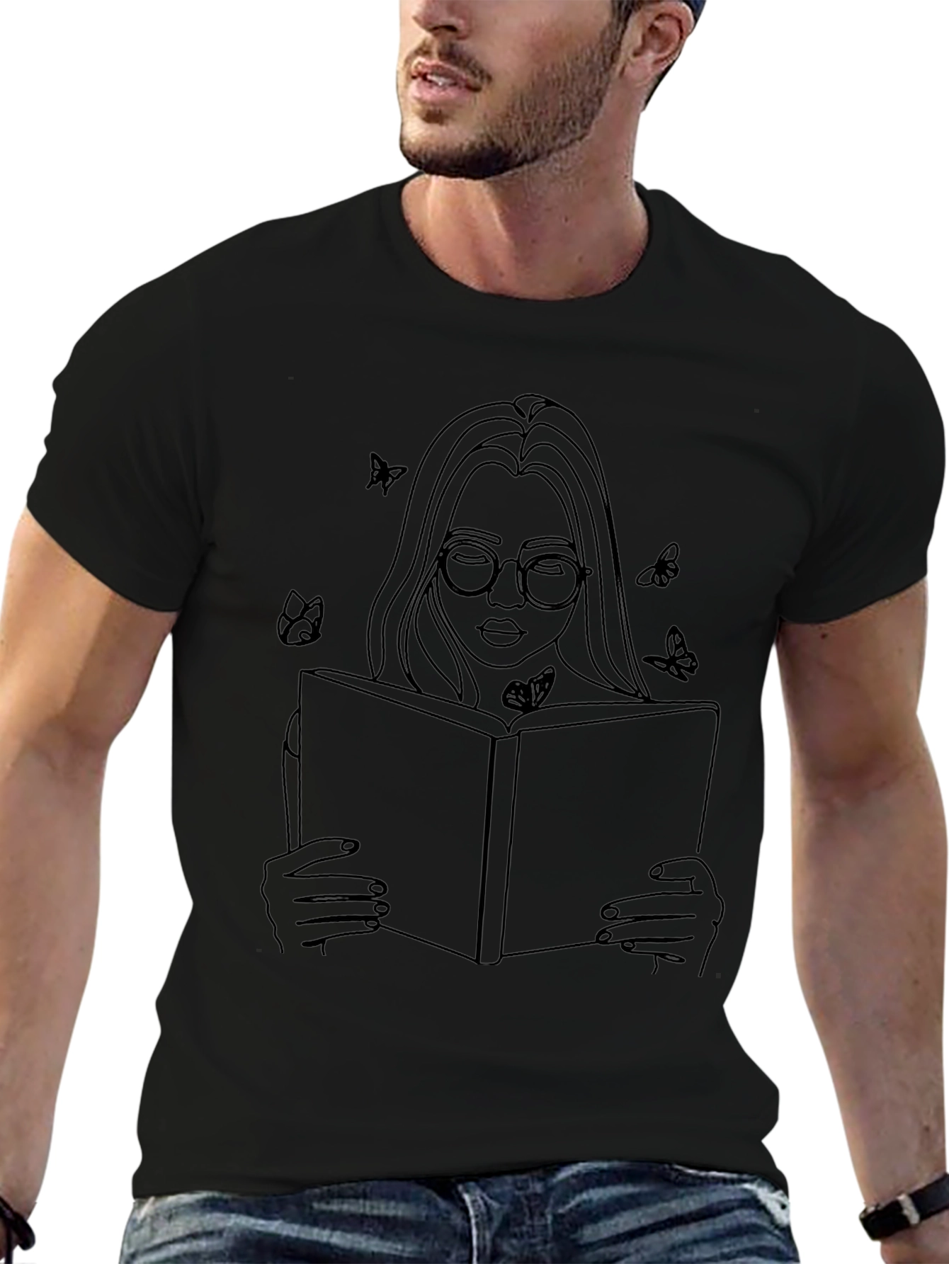 Woman Reading Book Graphic Tee - Black T-Shirt