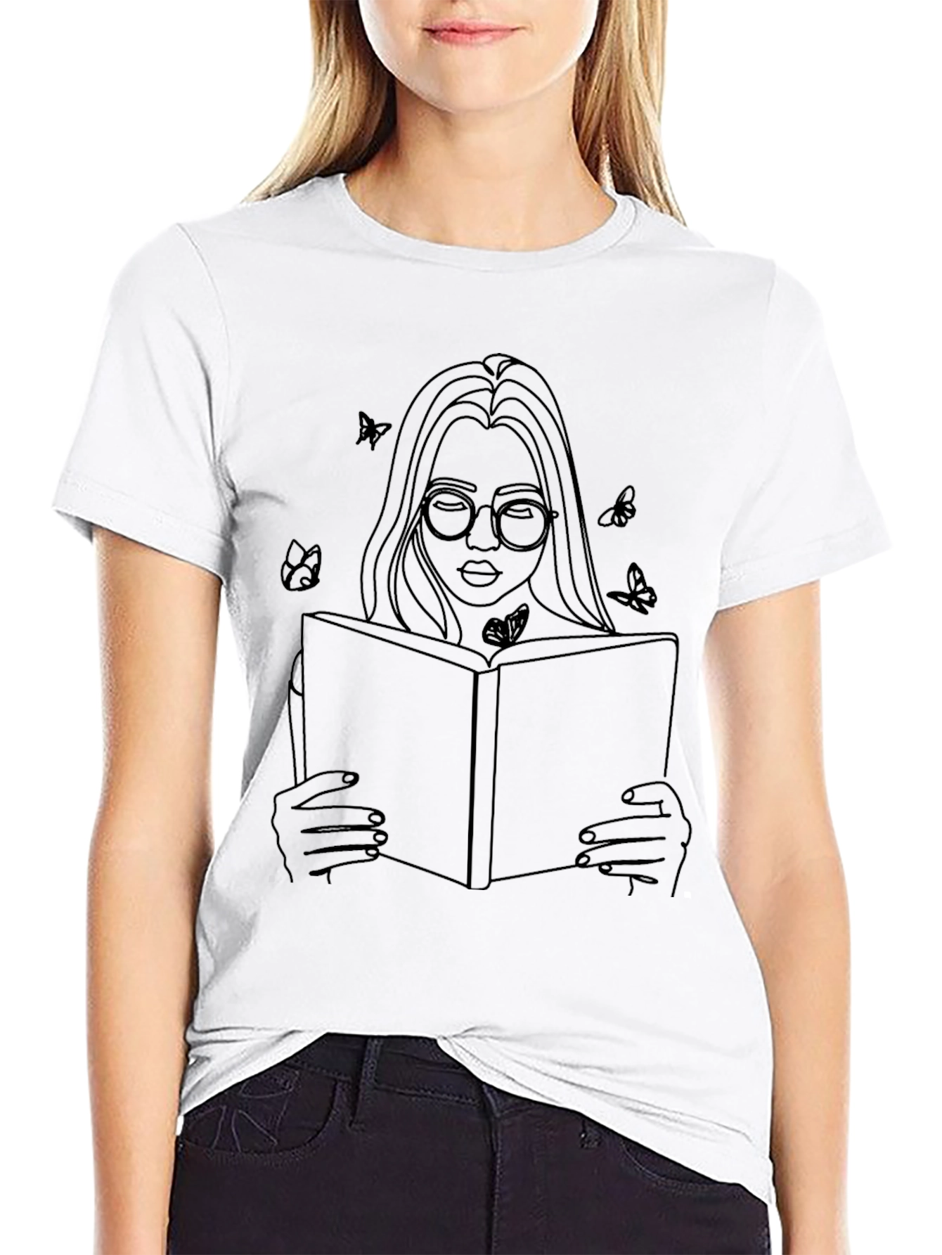 Woman Reading Book Graphic Tee - Black T-Shirt