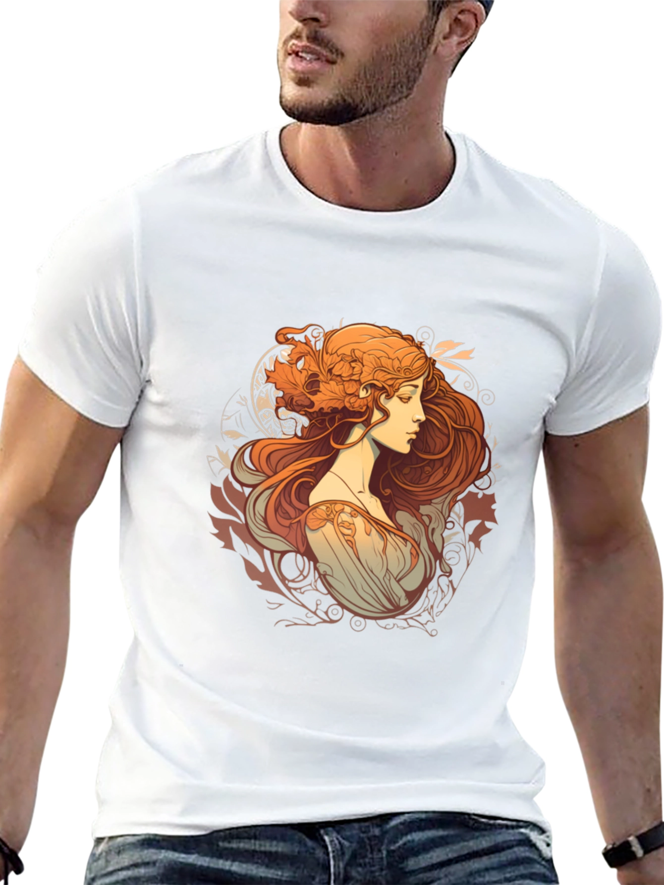 Art Nouveau Woman Graphic Black T-Shirt