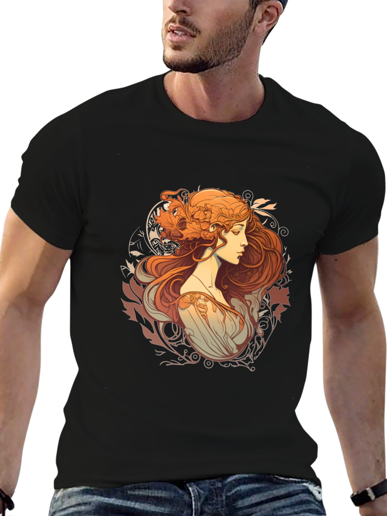 Art Nouveau Woman Graphic Black T-Shirt