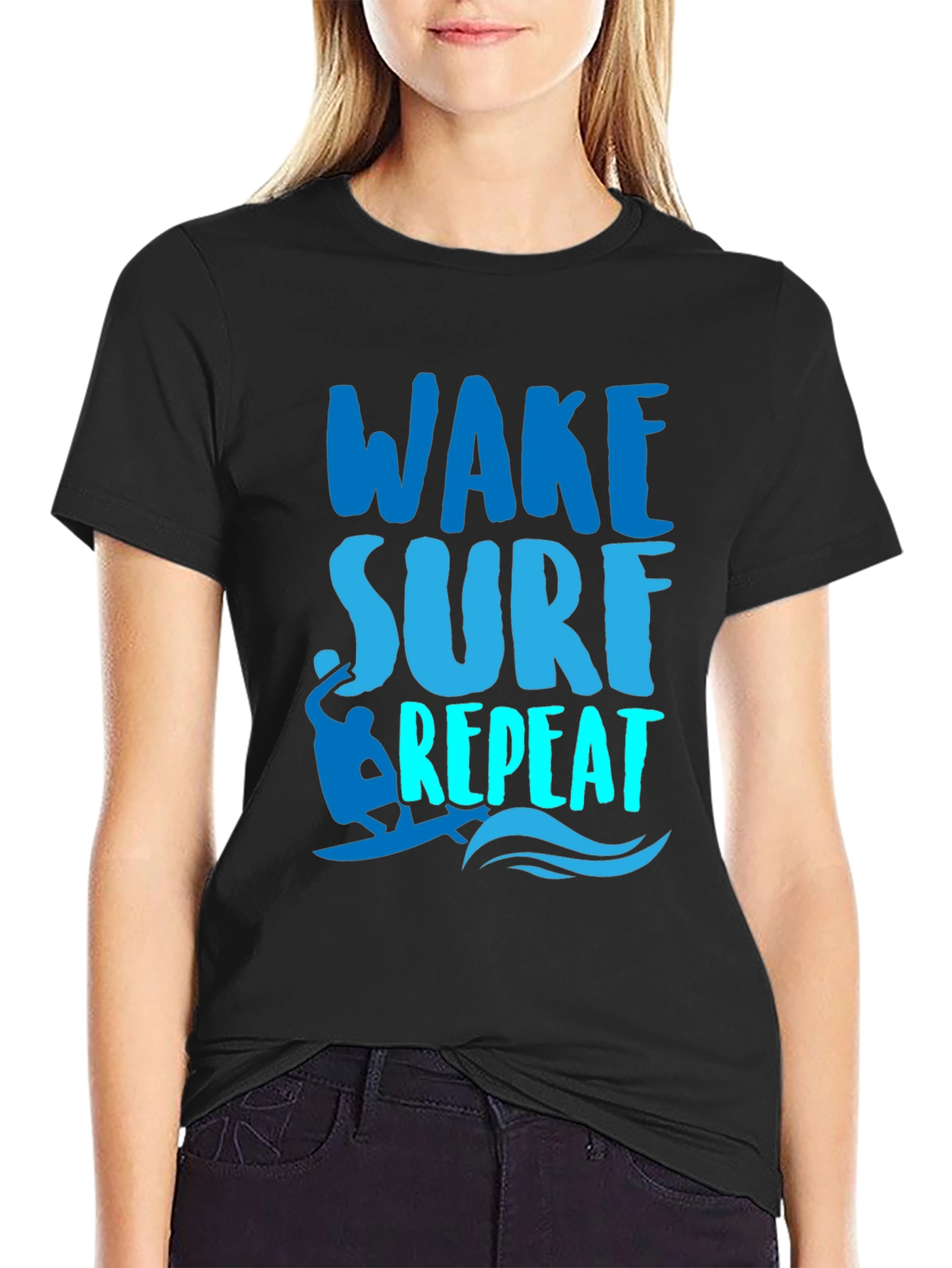 Wake Surf Repeat Graphic Tee - Surfer T-Shirt