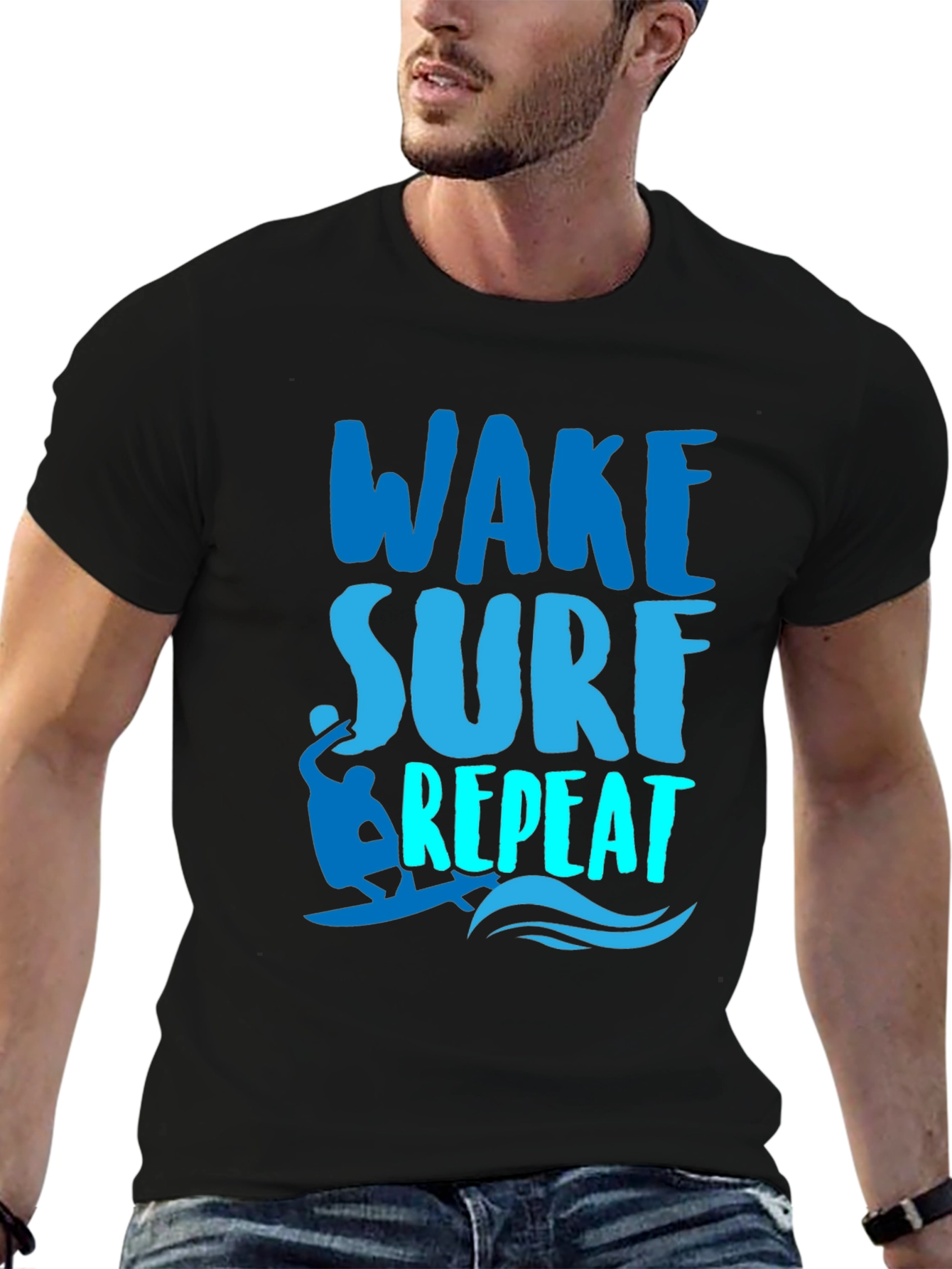 Wake Surf Repeat Graphic Tee - Surfer T-Shirt