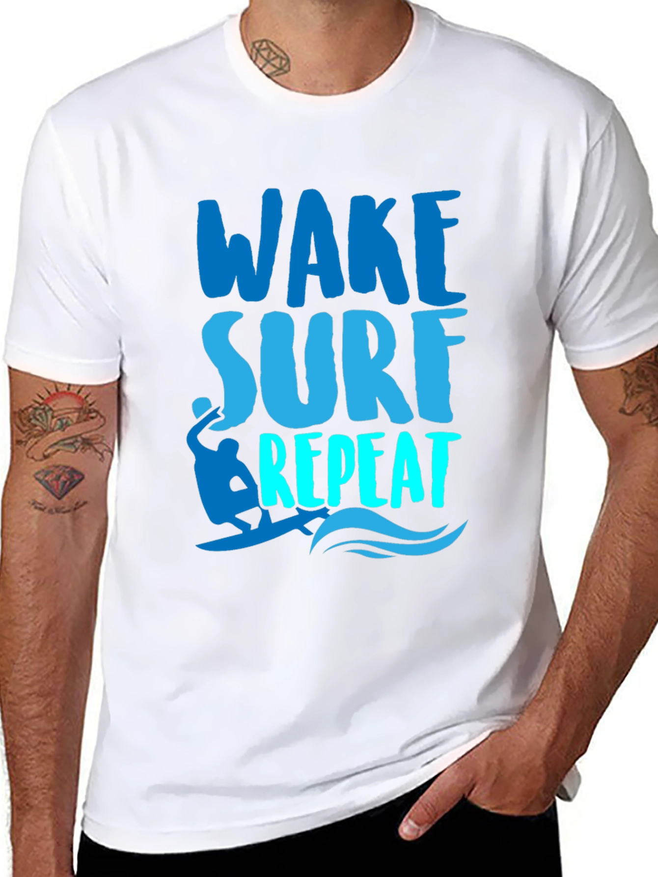 Wake Surf Repeat Graphic Tee - Surfer T-Shirt