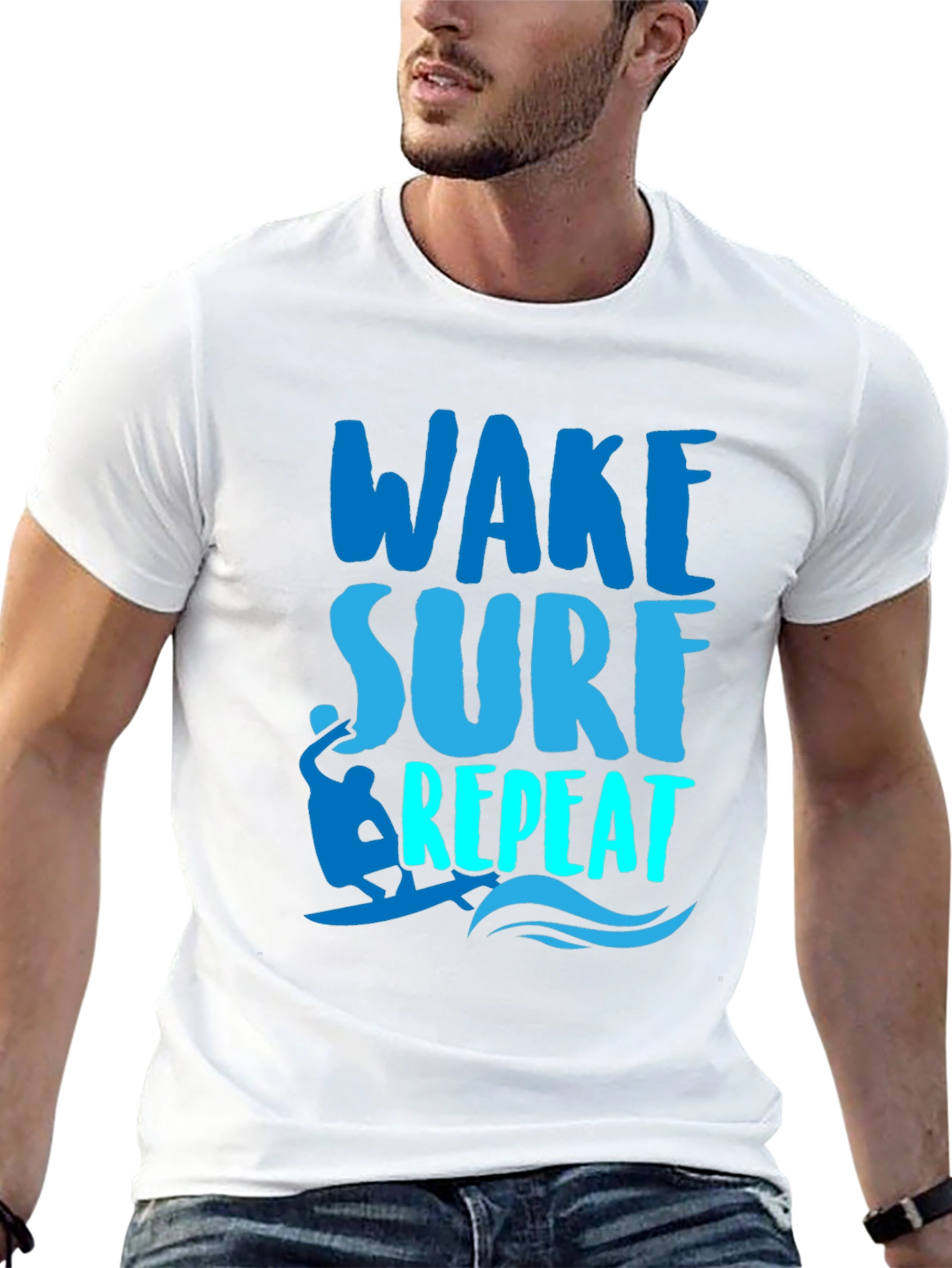 Wake Surf Repeat Graphic Tee - Surfer T-Shirt