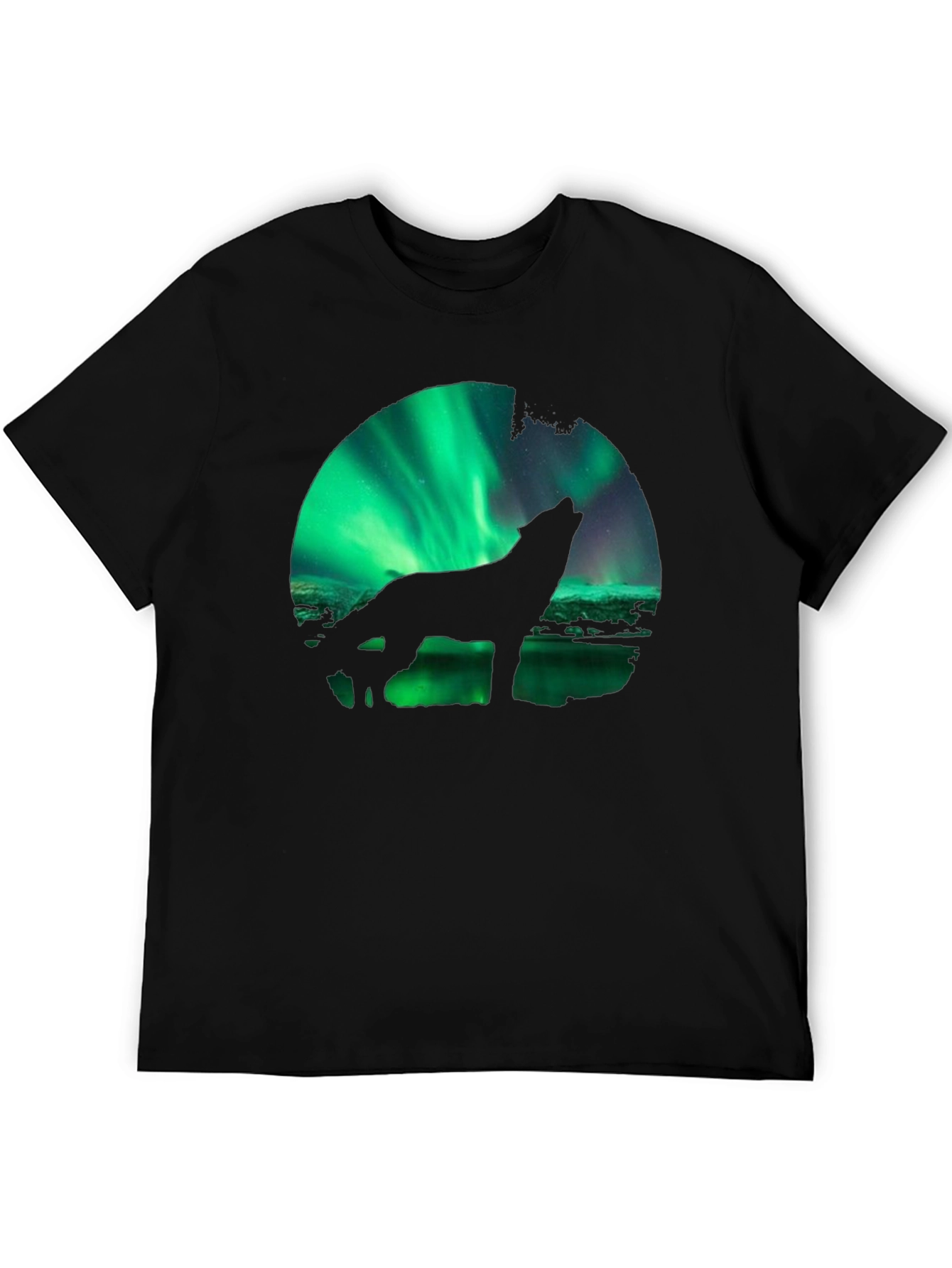 Wolf Aurora Borealis Graphic Black T-Shirt