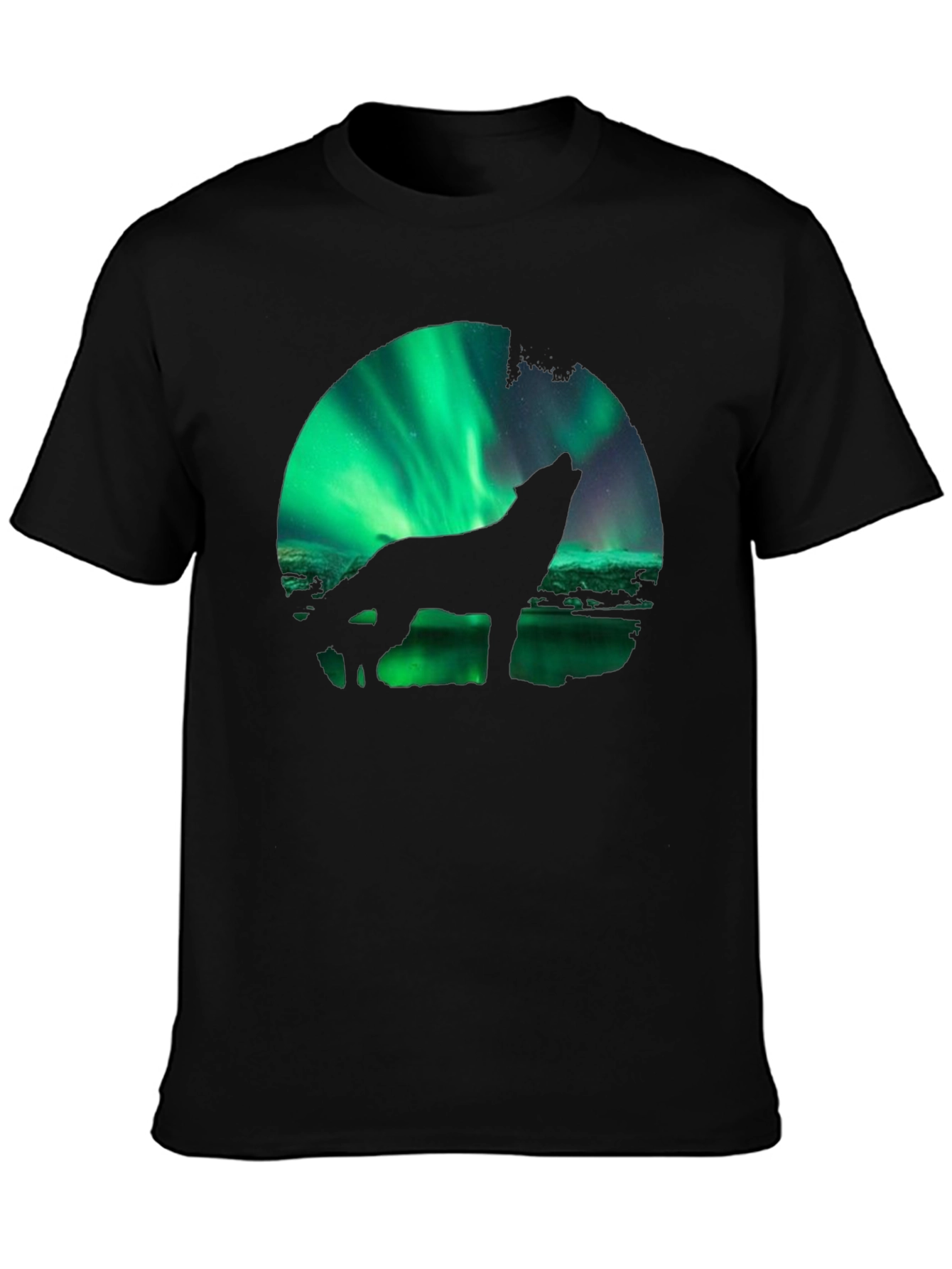 Wolf Aurora Borealis Graphic Black T-Shirt