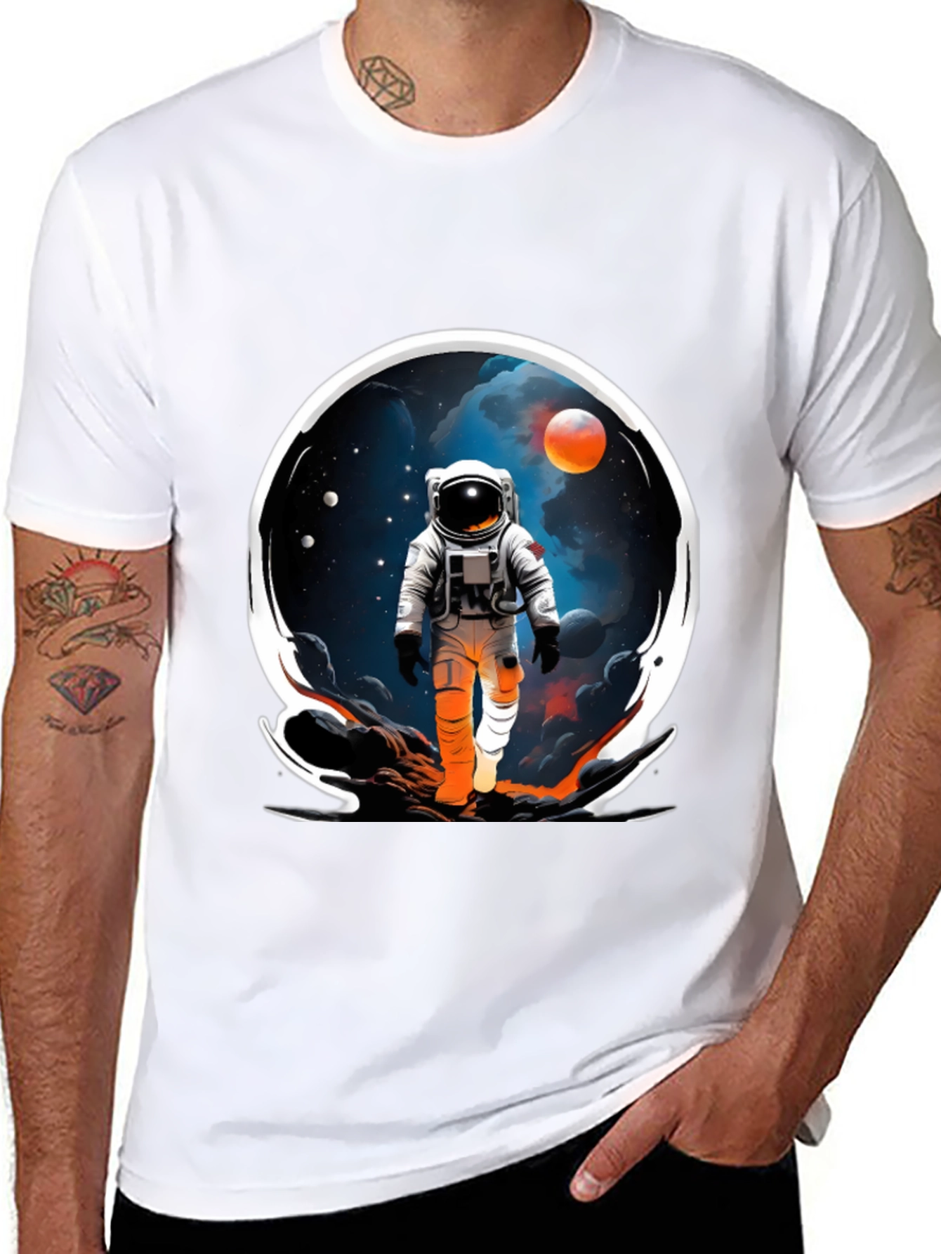Astronaut in Space Graphic Tee - Black Cotton Blend