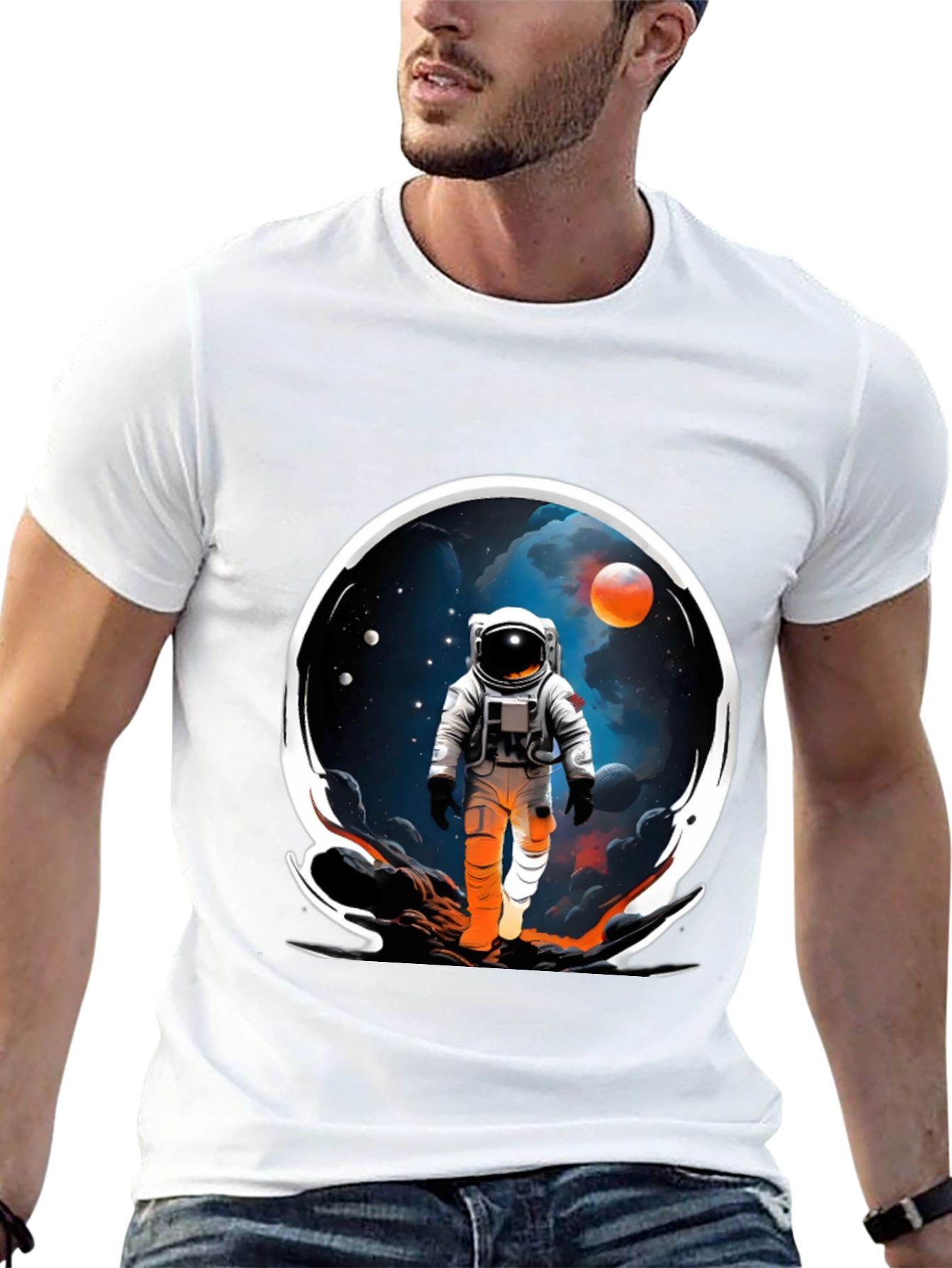 Astronaut in Space Graphic Tee - Black Cotton Blend