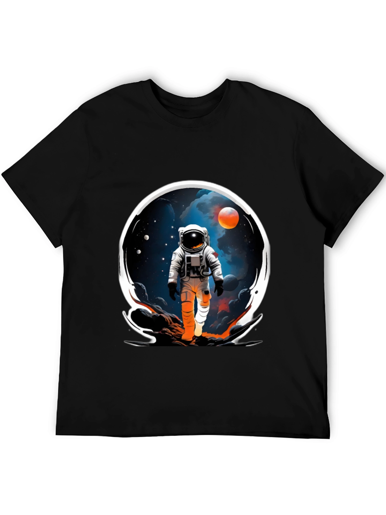Astronaut in Space Graphic Tee - Black Cotton Blend