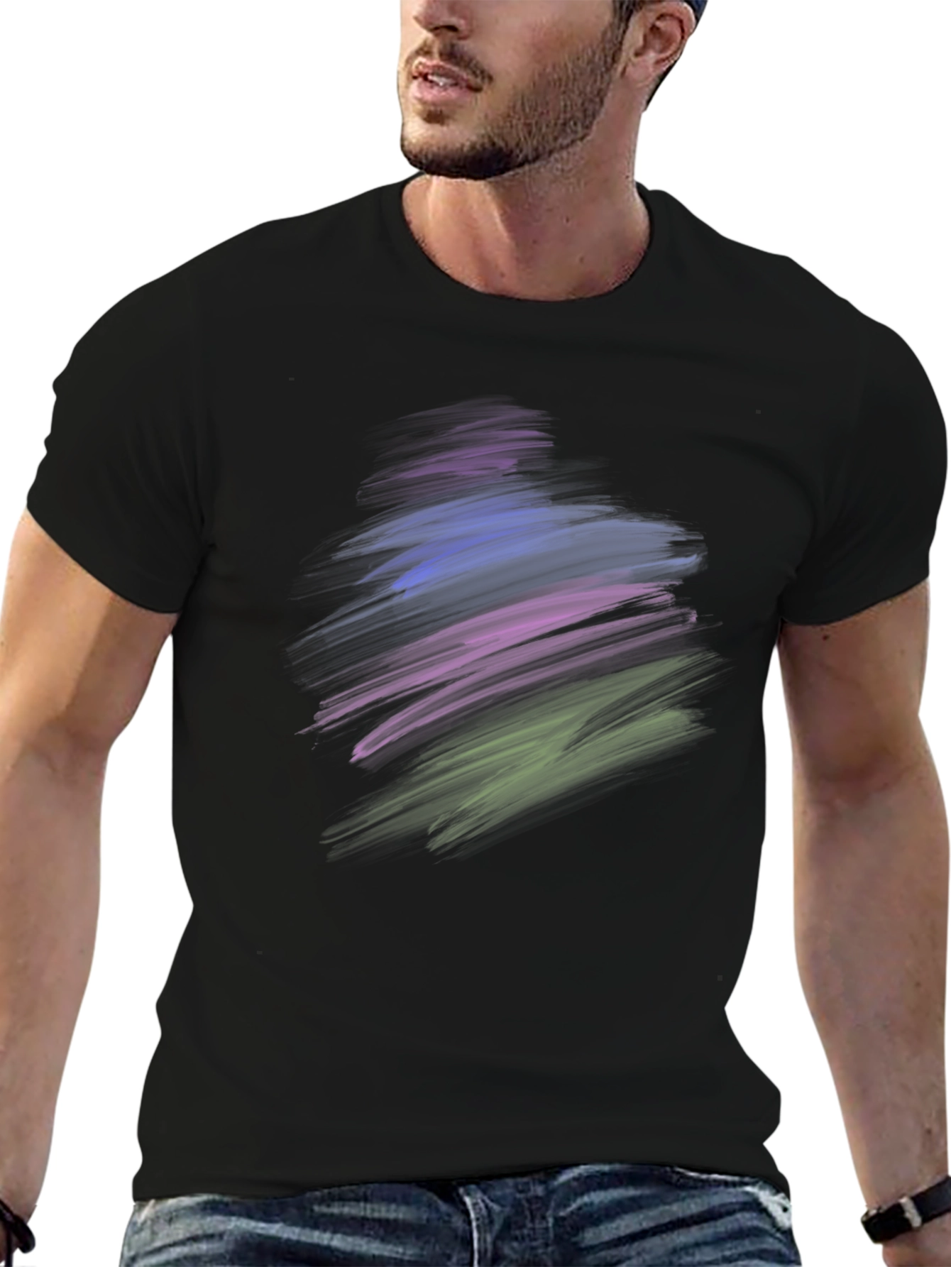 Abstract Brush Stroke Graphic Black T-Shirt