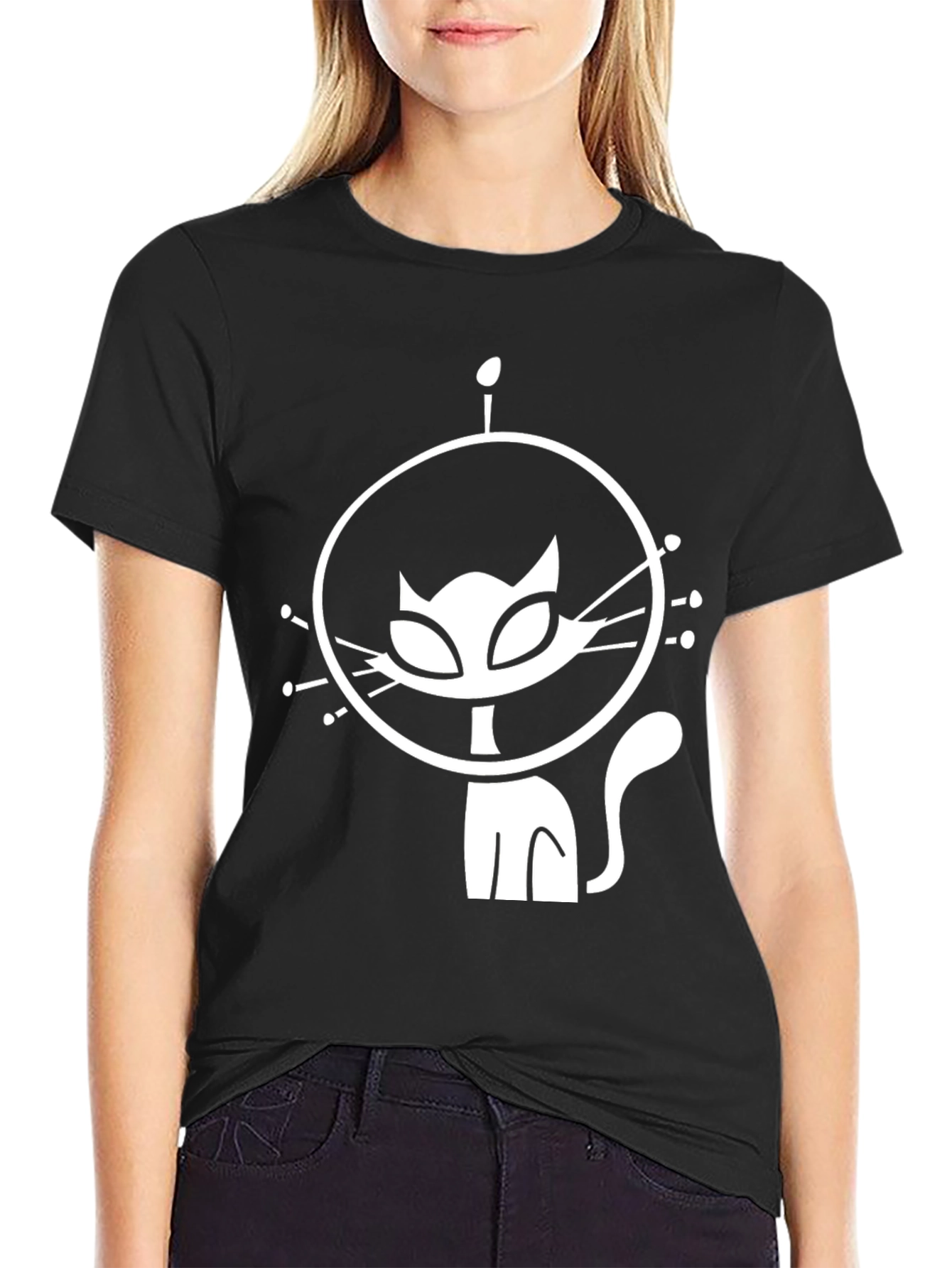 Astronaut Cat Graphic T-Shirt - Black Cotton Tee