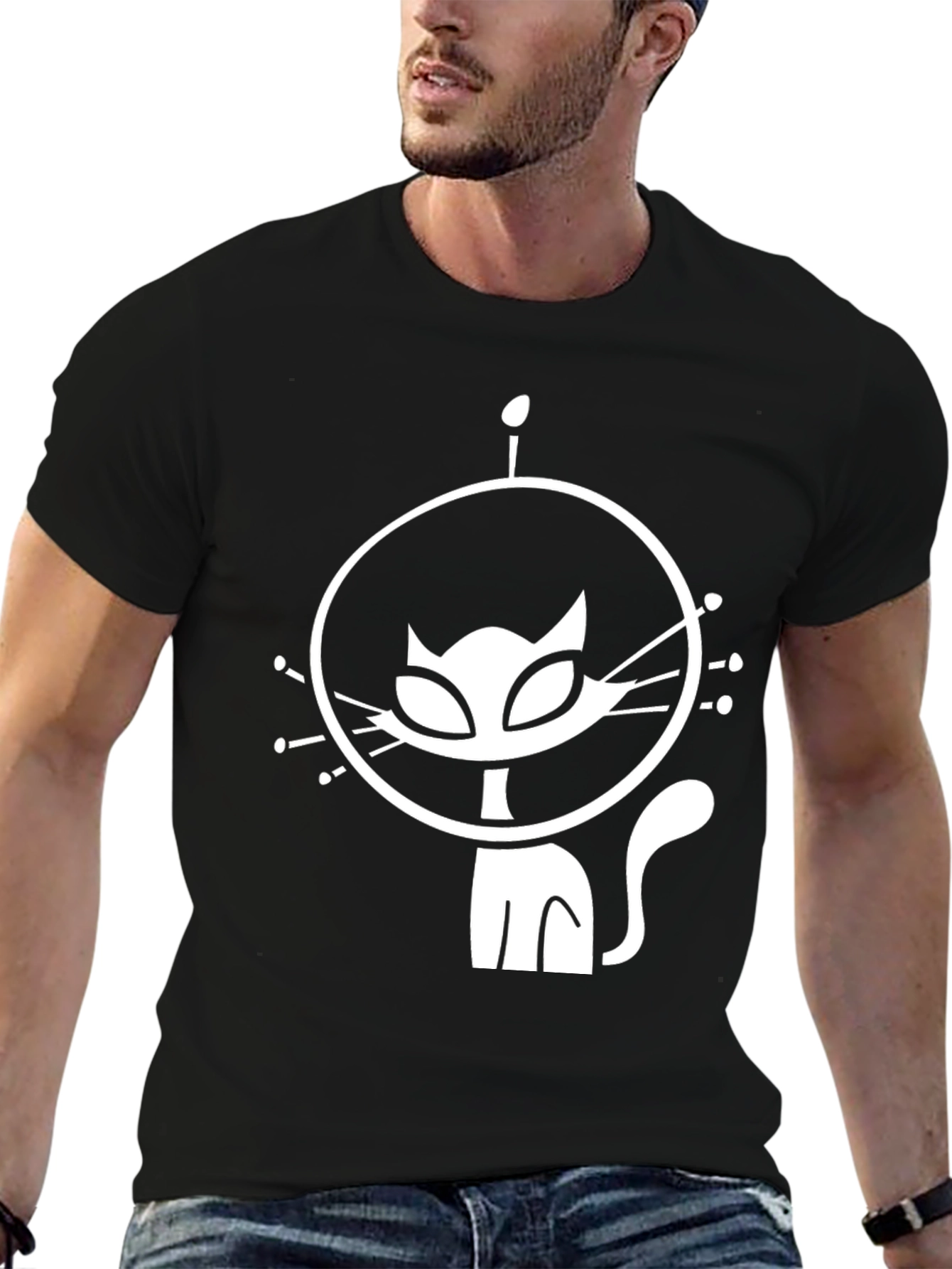 Astronaut Cat Graphic T-Shirt - Black Cotton Tee