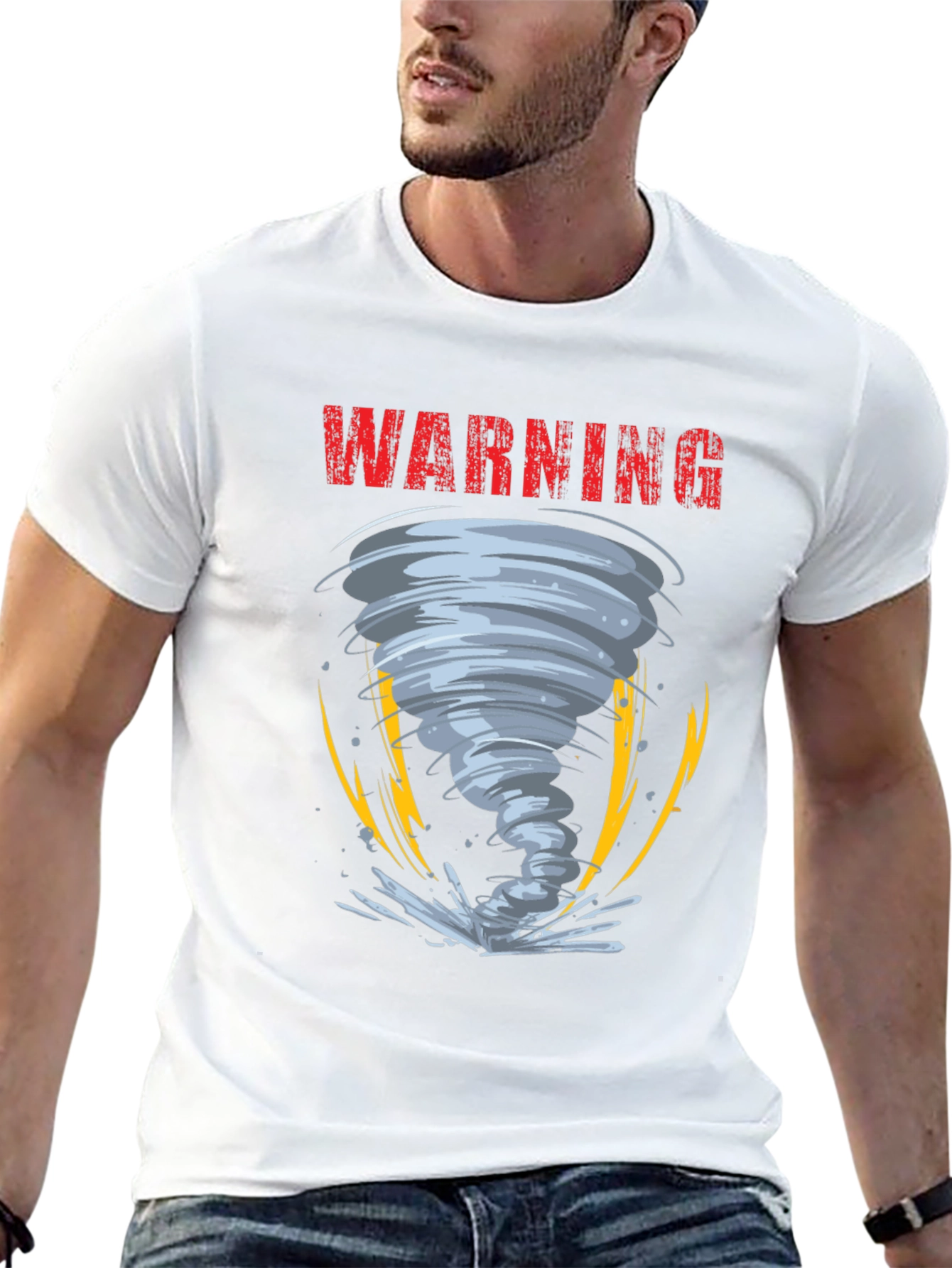 Warning Tornado Graphic Print Mens T-Shirt