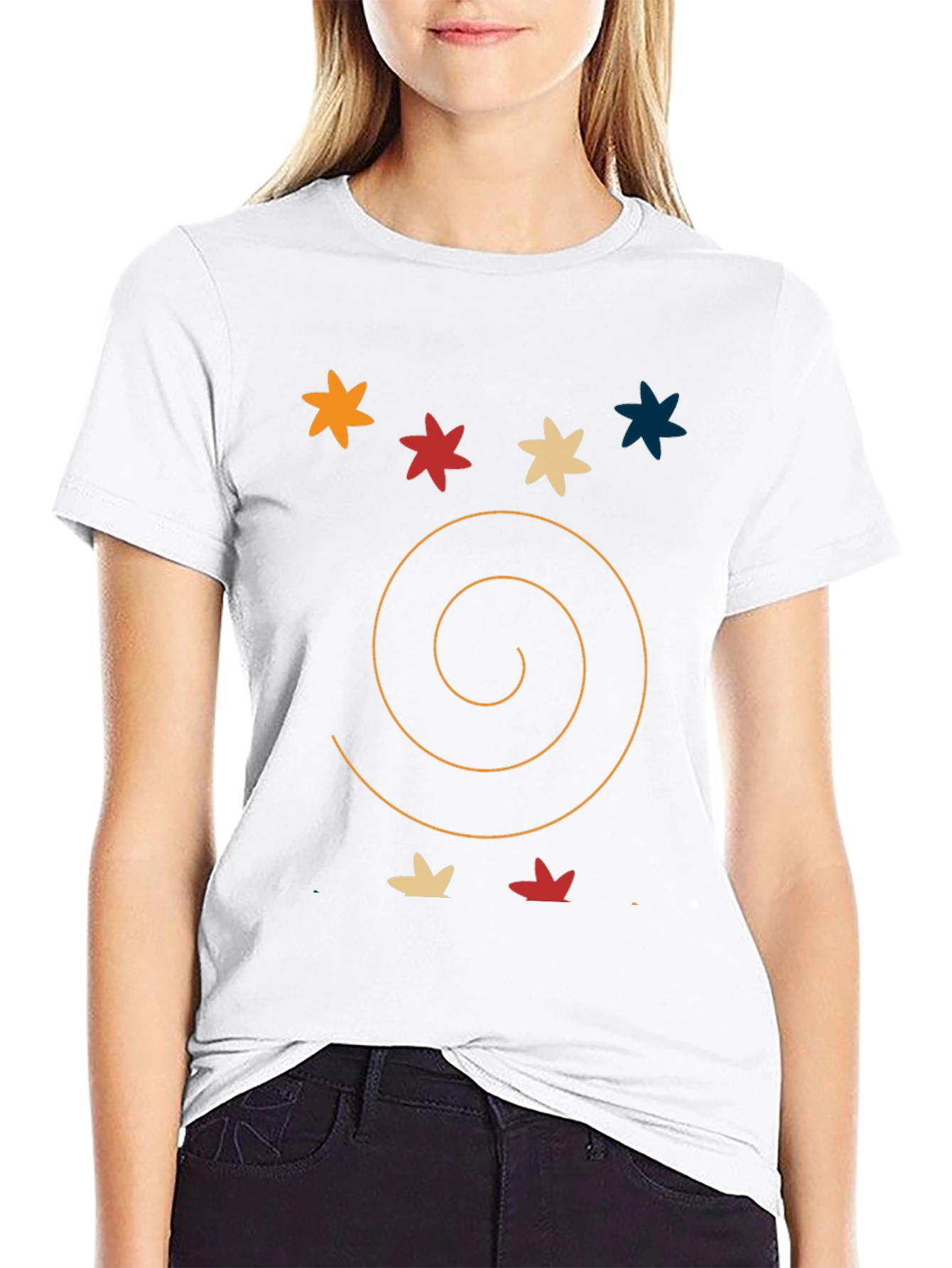 Abstract Graphic Tee: Star & Spiral Black T-Shirt