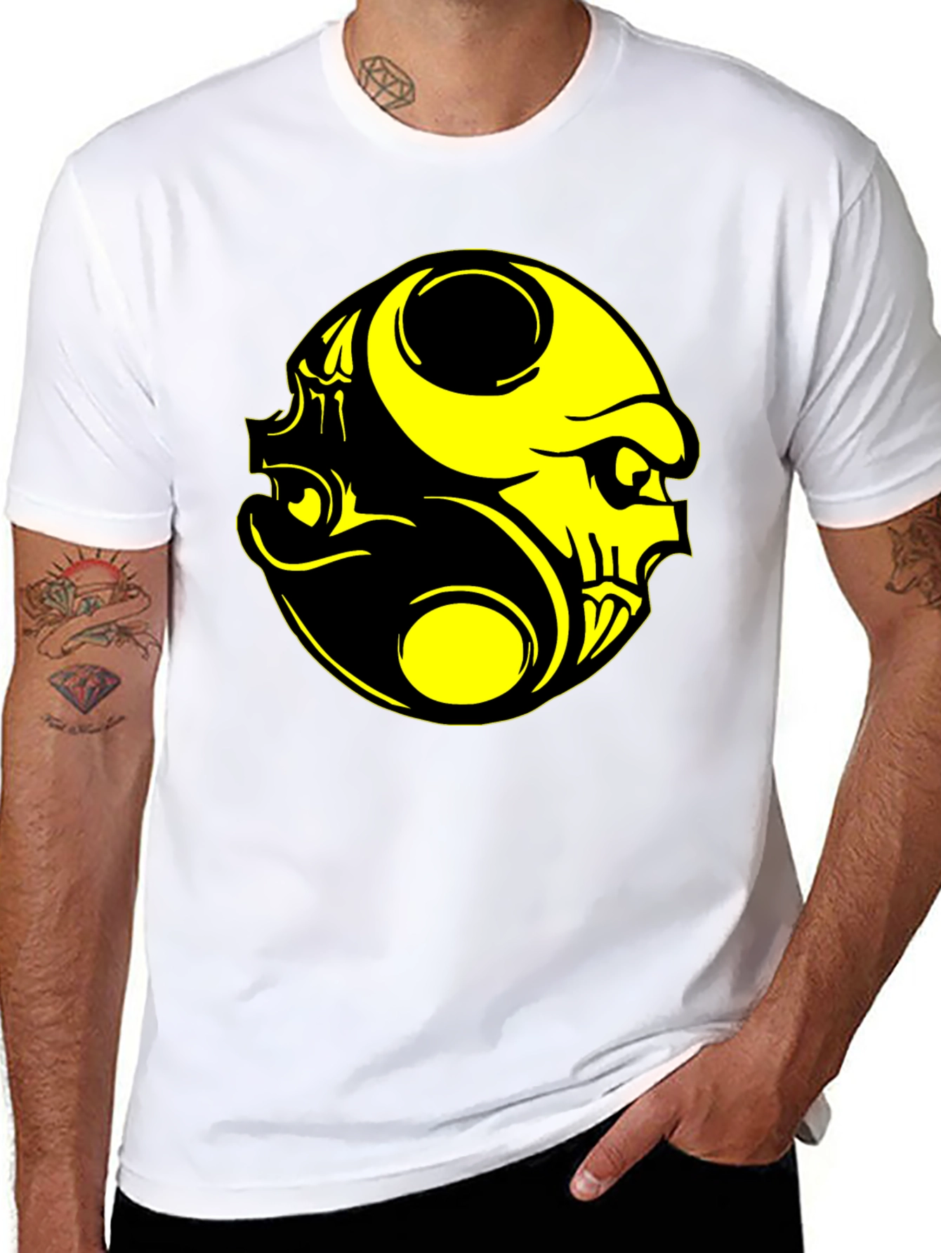 Yin Yang Skull Graphic Tee - Black
