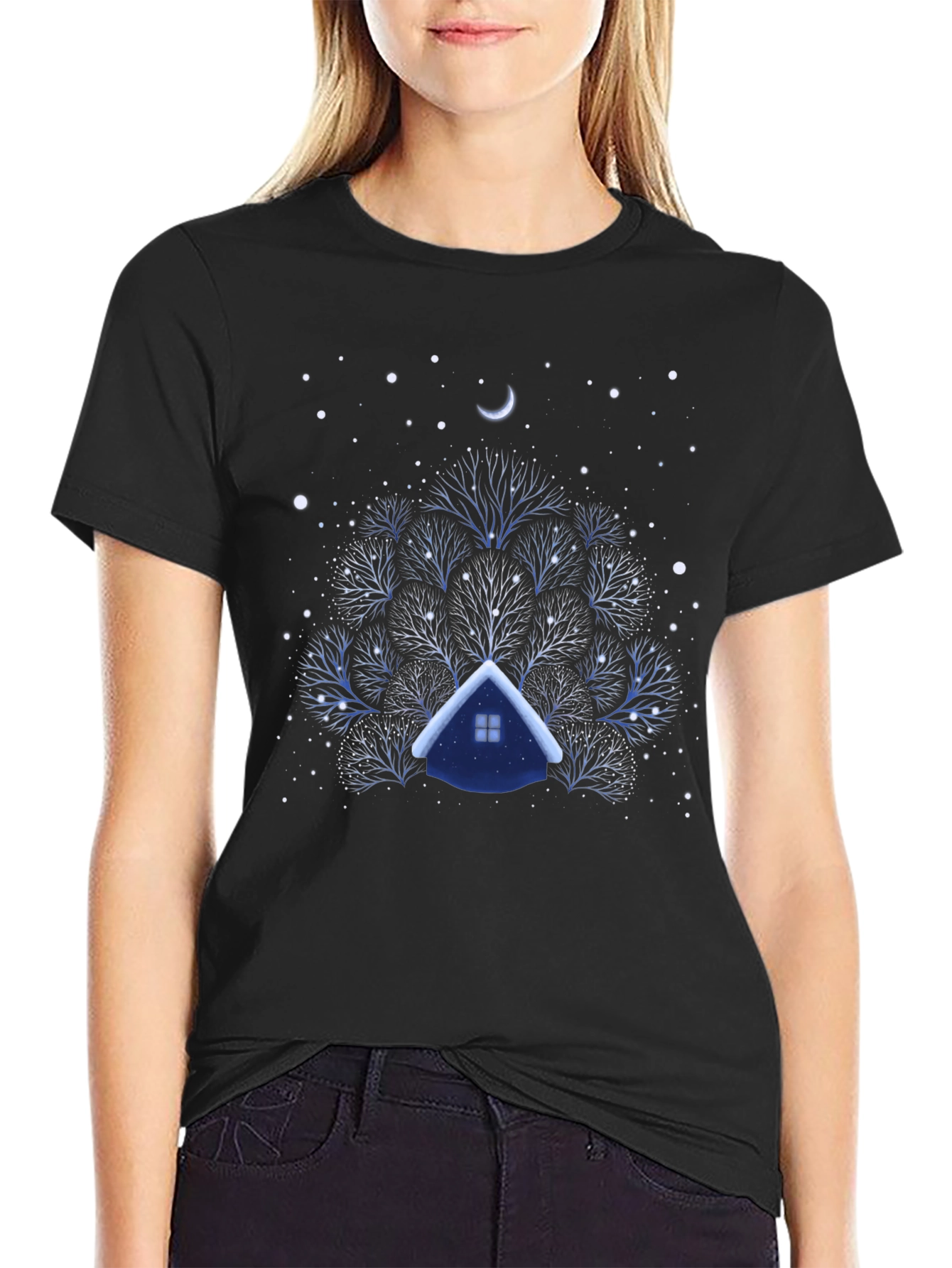 Winter Cabin Tree Graphic T-Shirt