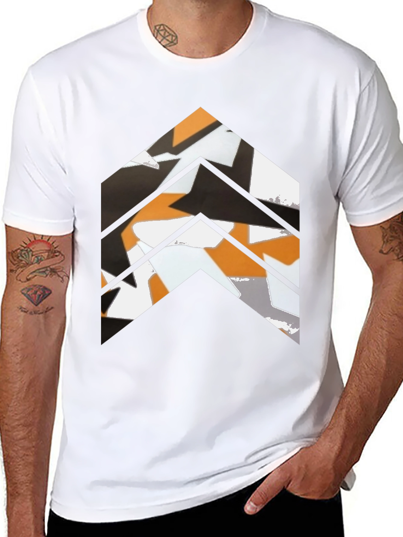 Abstract Chevron Graphic Tee - Black Casual Shirt