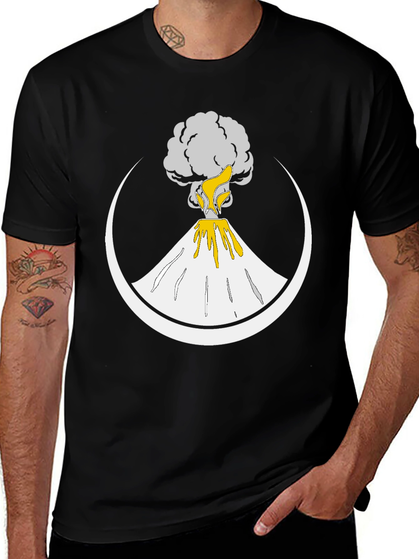 Volcano Eruption Graphic Print Tee - Black