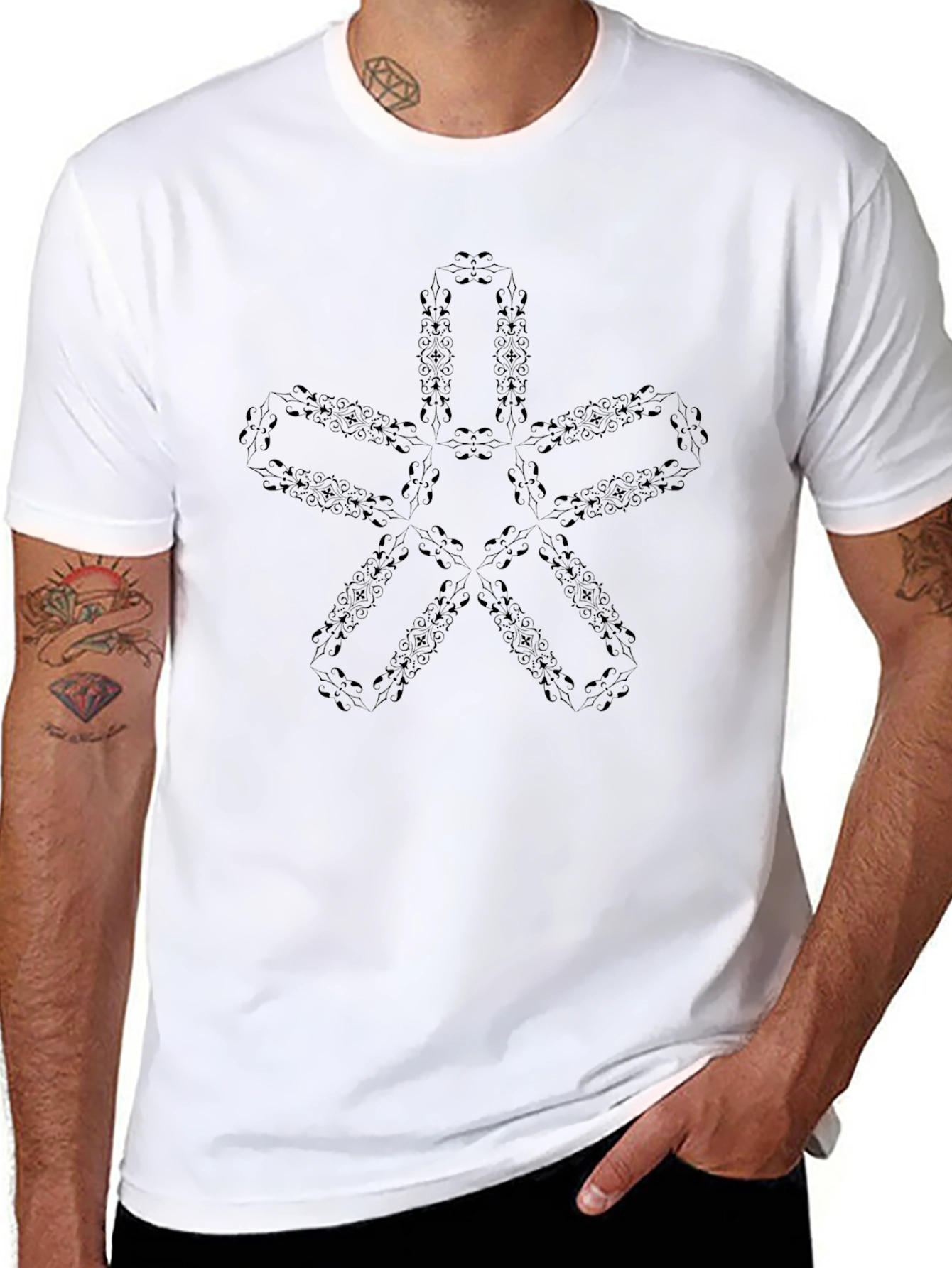 Abstract Star Pattern Black T-Shirt