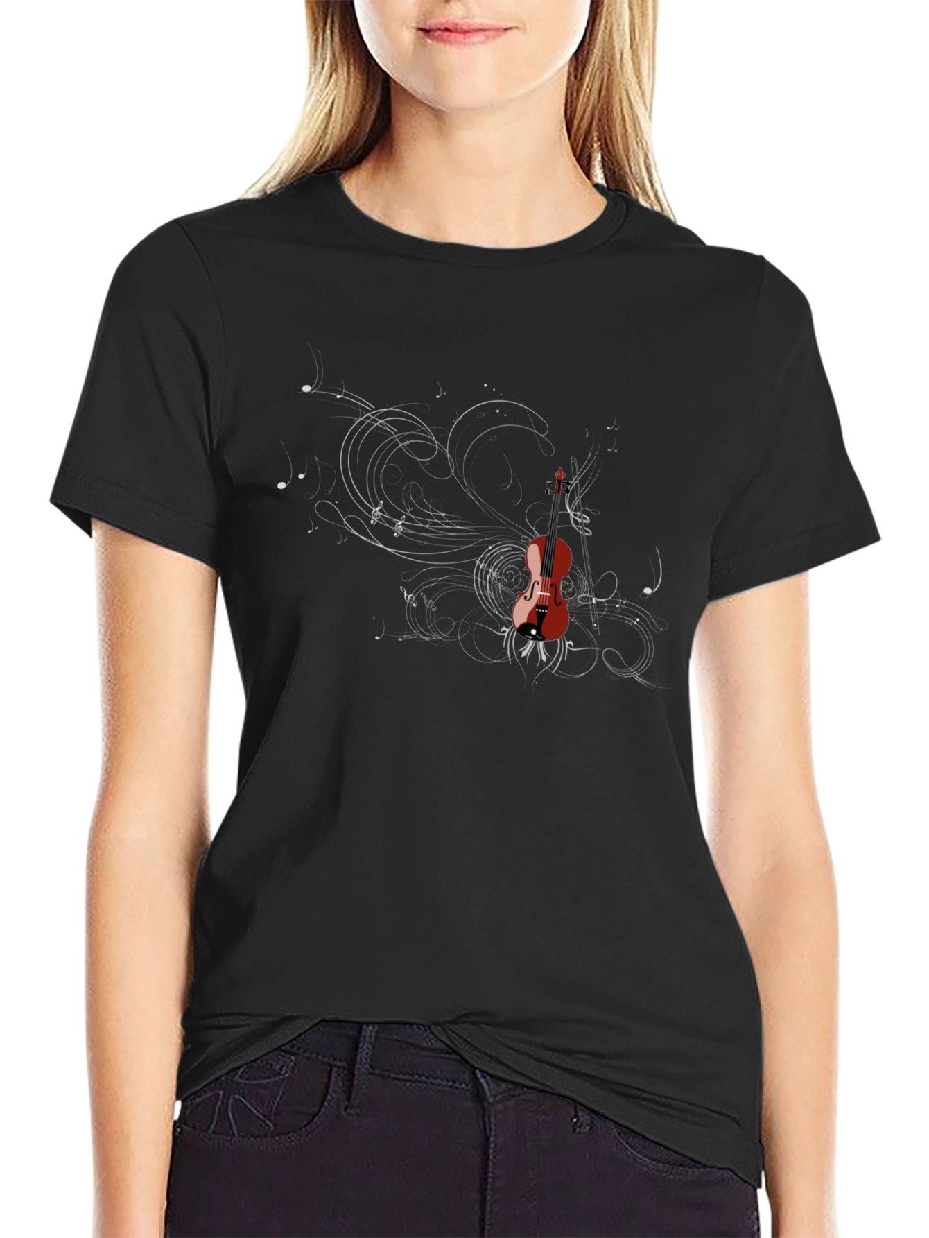 Violin Graphic Tee - Music Lovers Black T-Shirt