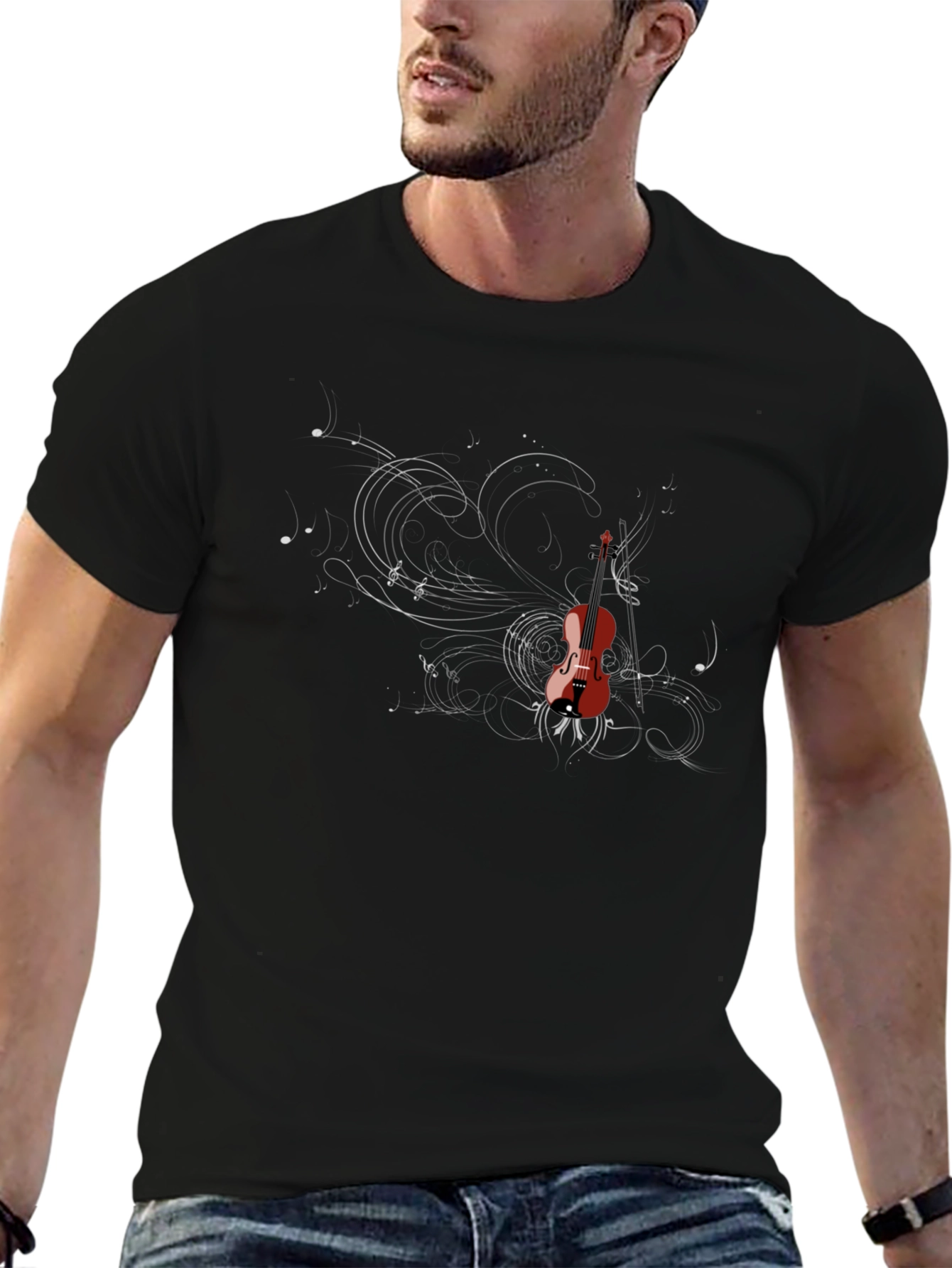 Violin Graphic Tee - Music Lovers Black T-Shirt