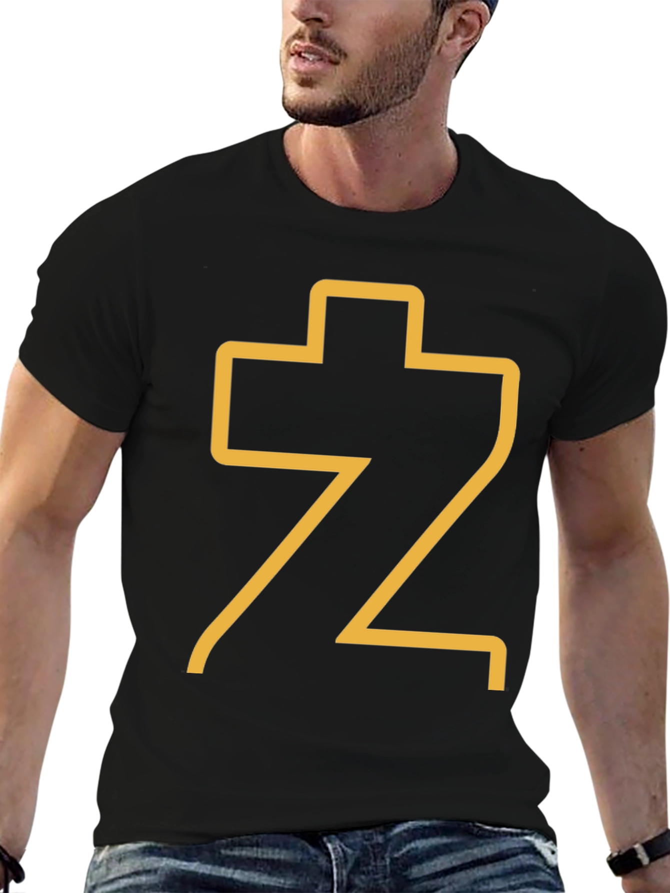 Abstract Gold Graphic Print Black T-Shirt